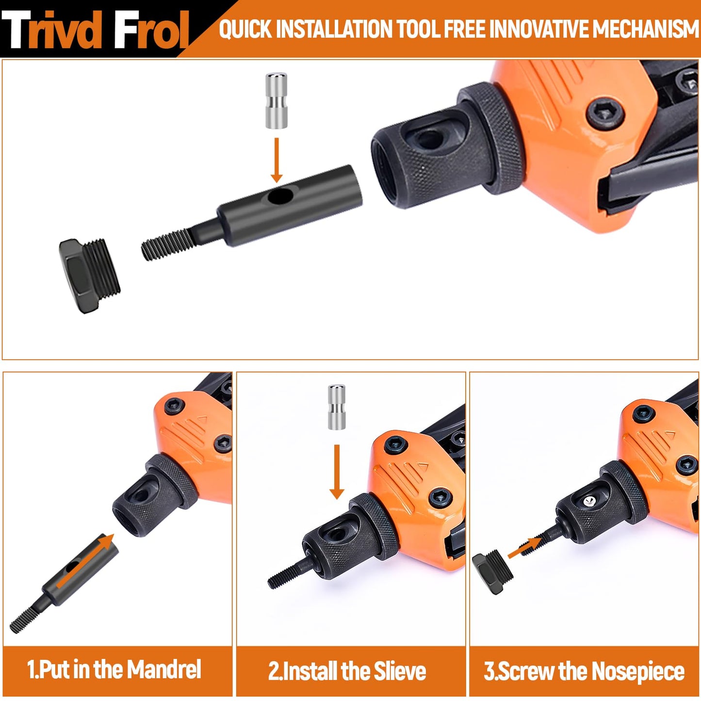 Trivd Frol 16" Rivet Nut Tool, Nutsert Rivet Nut Tool Kit with 15 Metric and SAE Mandrels, 281Pcs Rivet Nut Assortment Kit and Rugged Carrying Case
