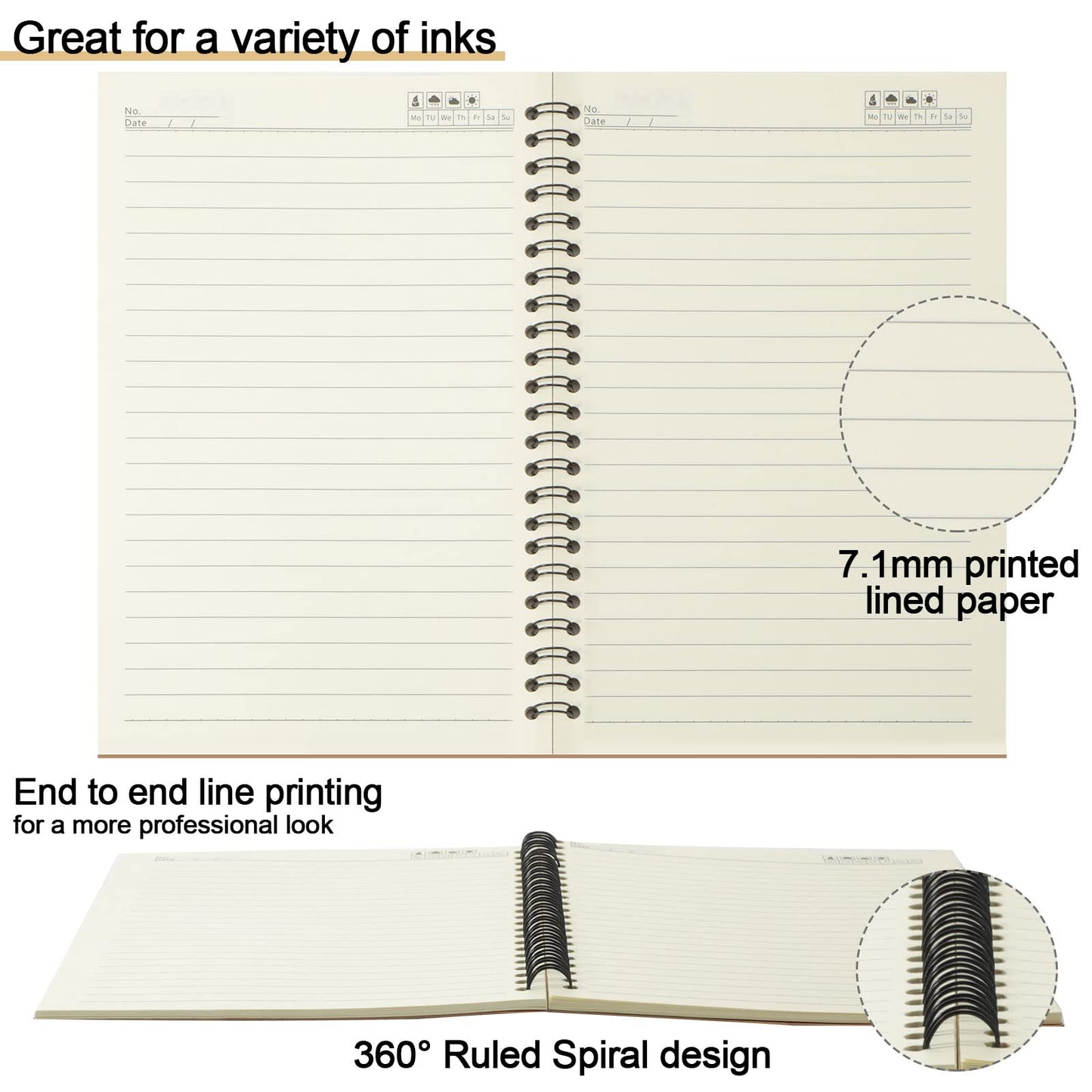 Epakh 22 Pack A5 Spiral Notebook with Kraft Cover, Back to School Hardcover Spiral Journal Notebook 5.5 x 8.3 Inch, First Day of School Travel Journal Notepad, 50 Sheets 100 Pages(Brown,Lined)