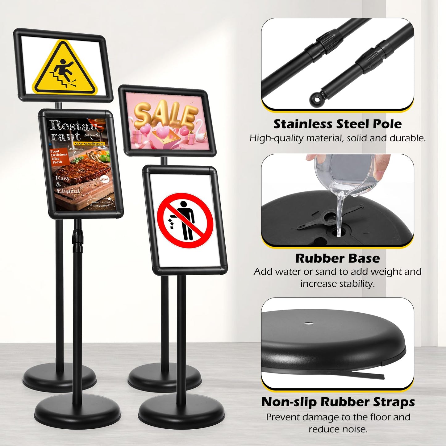 Dyna-Living Sign Stands for Display 8.5 x 11 Inch, 8 Packs Adjustable Sign Holder Stands, Pedestal Sign Holder with Heavy Duty Base for Sign Standing Display, 360° Rotation Floor Standing Sign Holder