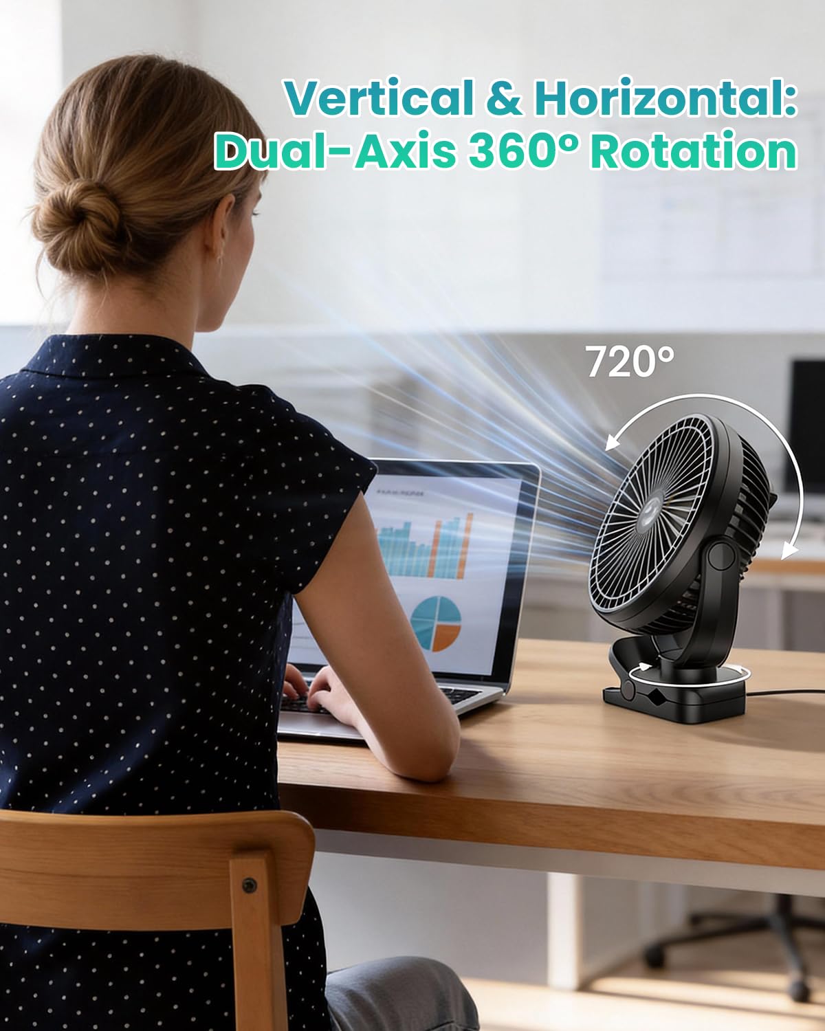 Fentara 40000mAh Clip on Fan, 2-in-1 Portable Rechargeable Fan - 8 Inch USB Battery Operated Fans with Light & Screw-Clamp for Golf Cart, Desk, Tent, Travel, Gym, Treadmill, Summer Gifts, Black