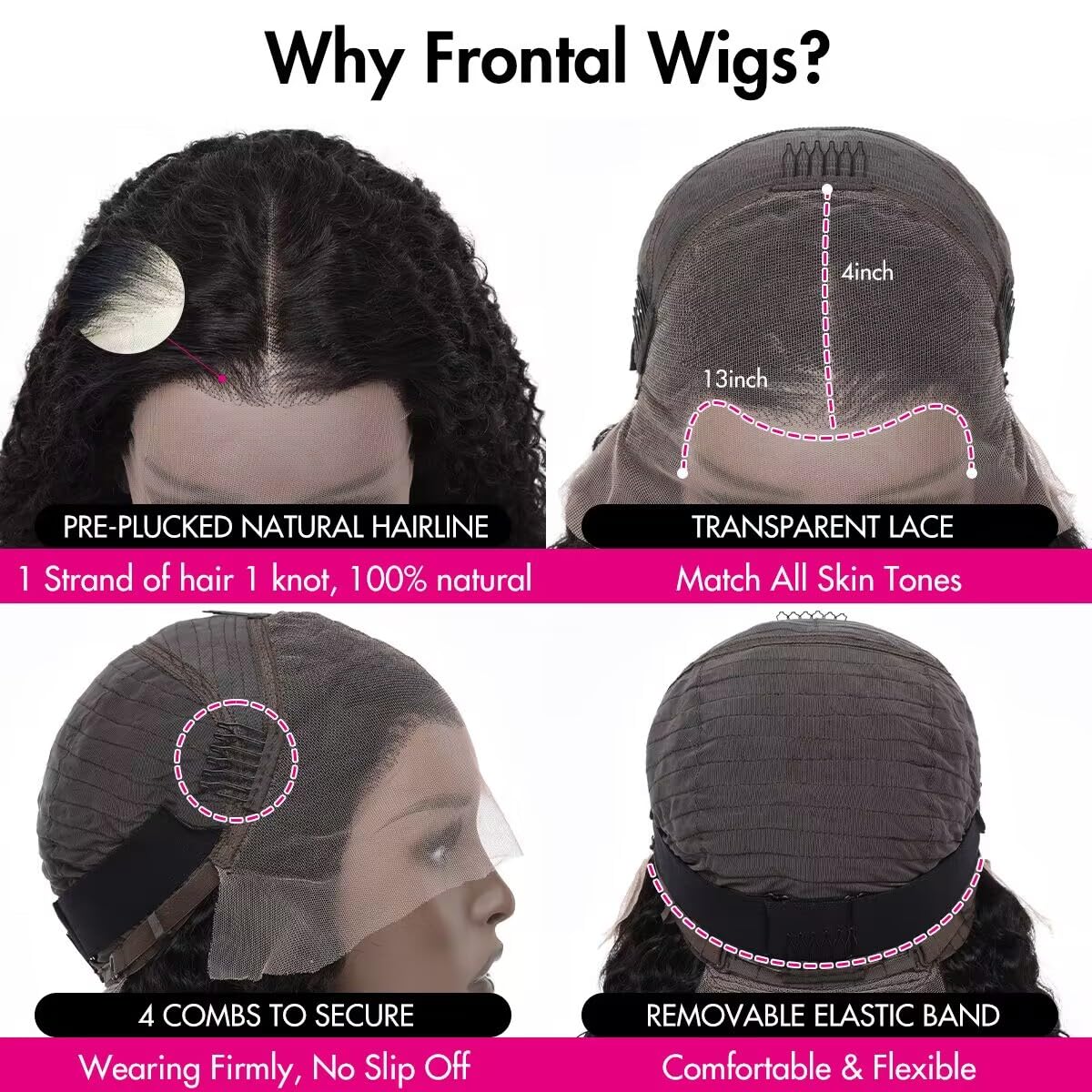 200% Density Mongolian Curly Human Hair Wigs 13X4 HD Lace Front Wigs Wear and Go Glueless Wigs Human Hair Pre Plucked with Baby Hair Unprocessed Virgin Hair Natural Black Color Curly Wig 16Inch