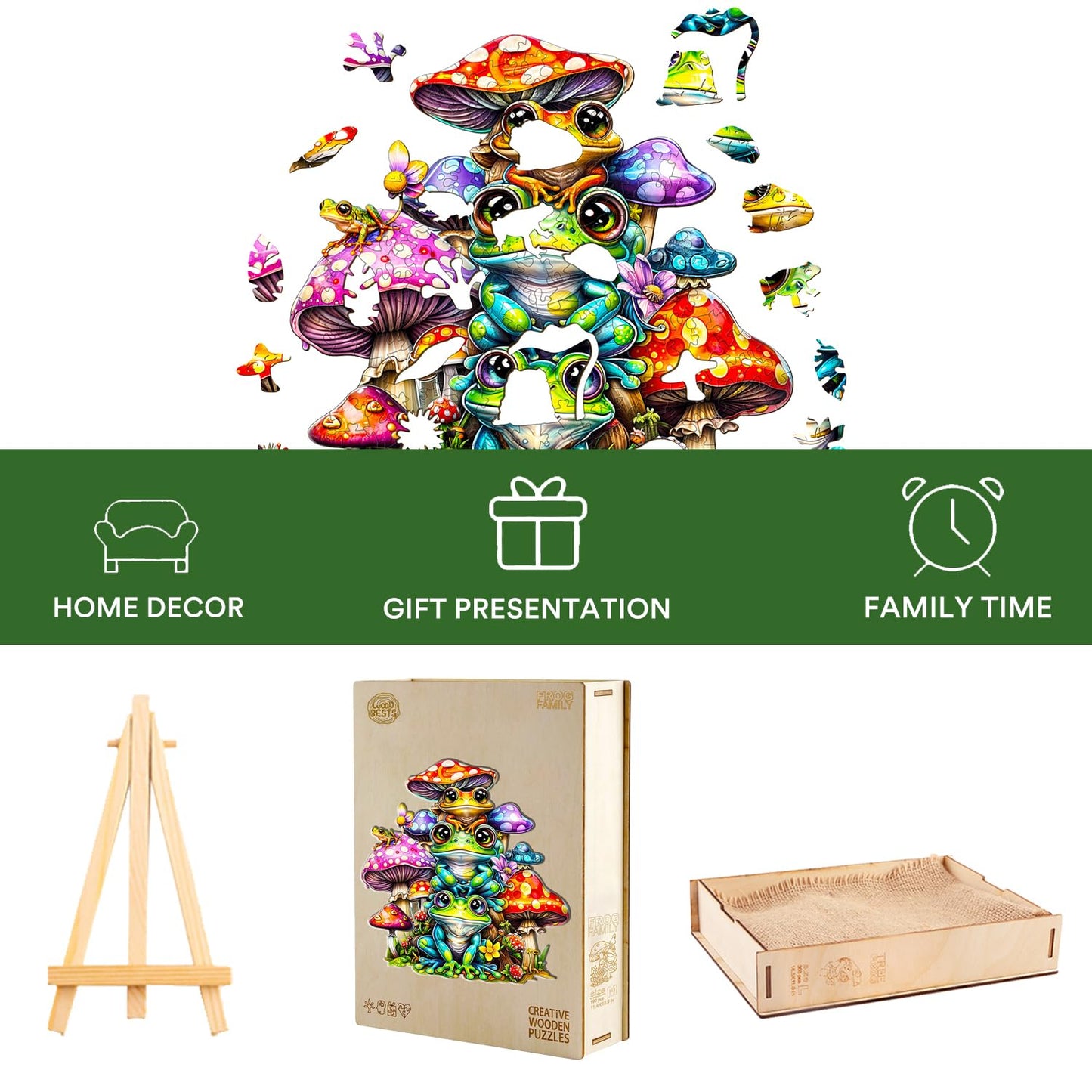 Jigfoxy Wooden Puzzle for Adults, Frog Family Wooden Jigsaw Puzzles for Adults, Unique Animal Shape Wood Cut Puzzles for Family Friend Puzzle Lovers(L-13.3 * 12.8in-260pcs)