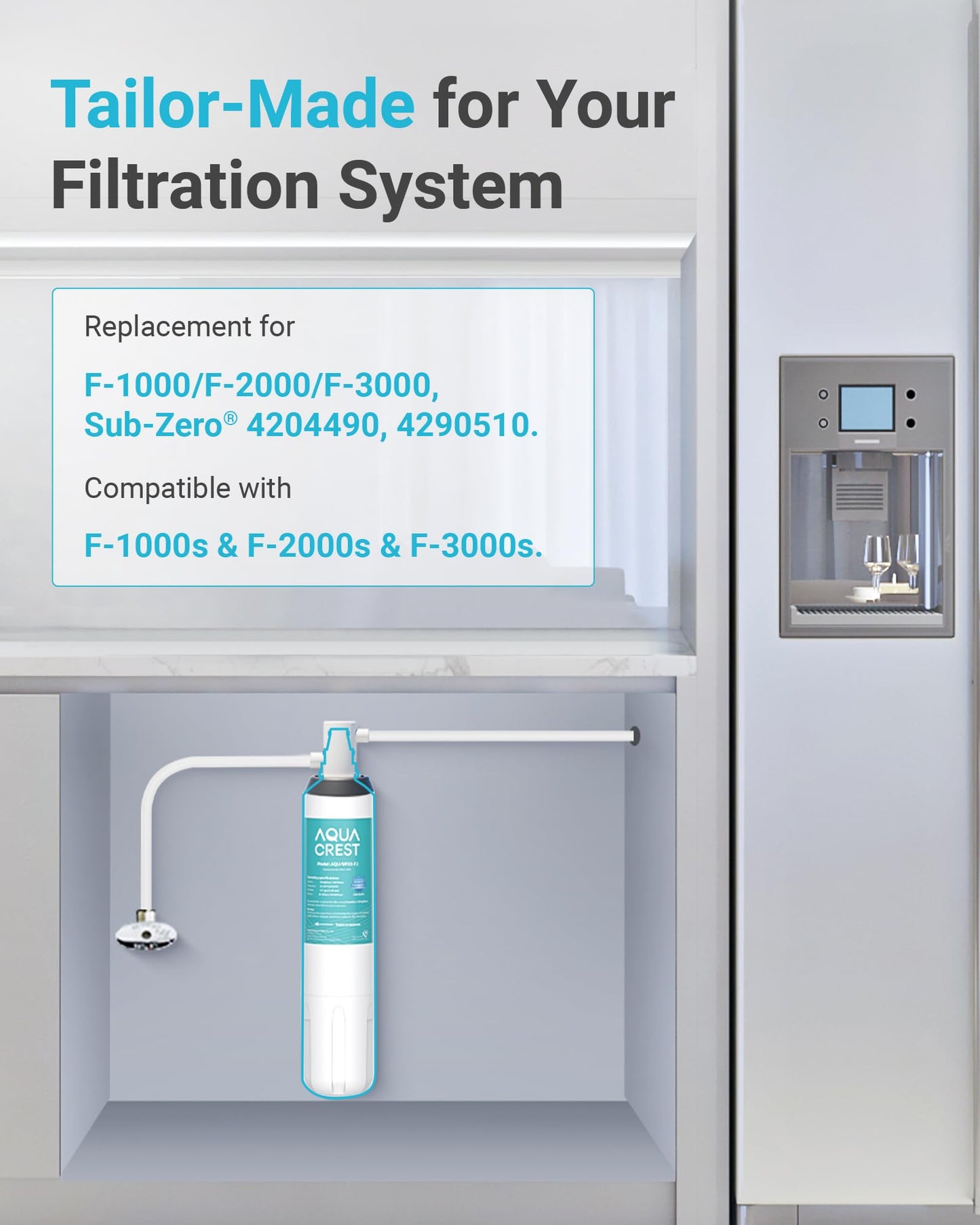 AQUA CREST F-2000, 4204490 Sub Zero Water Filter Replacement for InSinkErator® F-1000, F-2000, F-3000, Sub-Zero 4204490, 4290510 and AquaPure AP Easy C-Complete, Subzero Filter, NSF/ANSI 42, 3 Packs