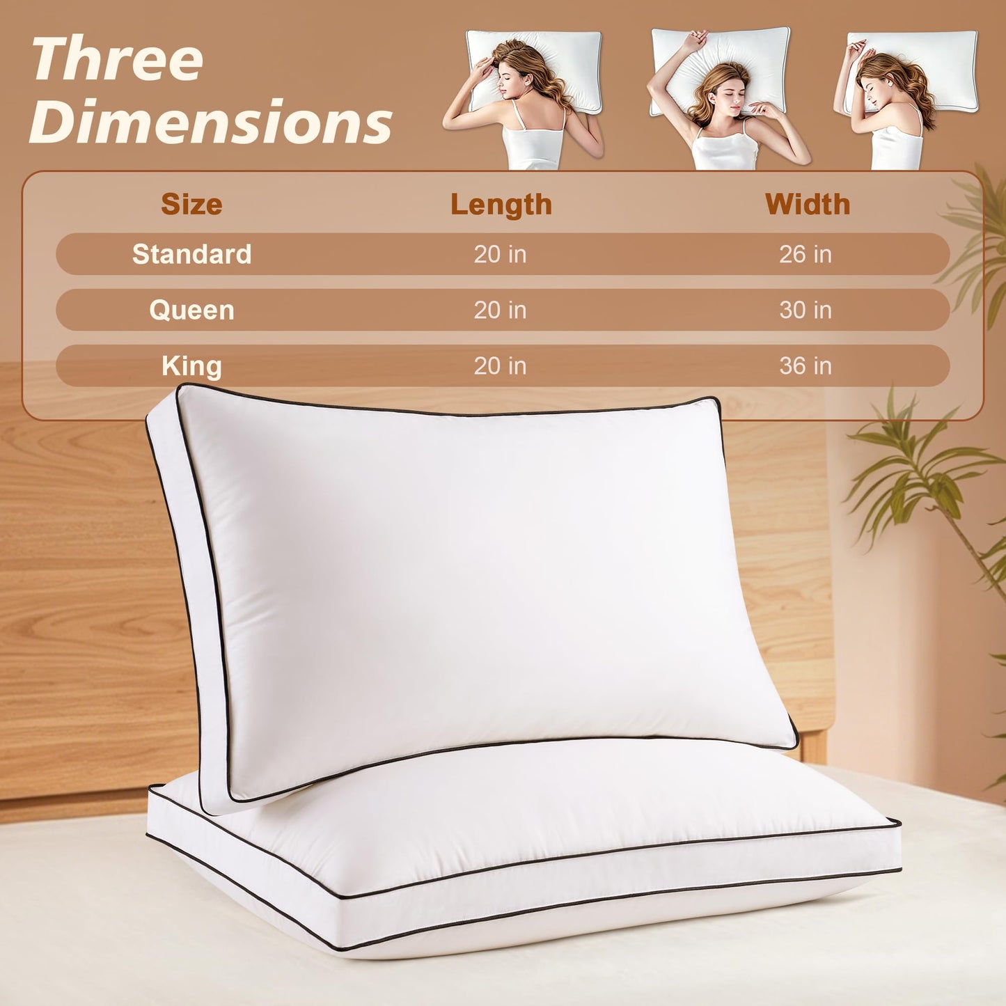 Mosluna Feather Down Pillows King Size Set of 2, Luxury Hotel Collection Bed King Pillows 2 Pack, Down Gusseted Pillow for Sleeping, Soft Fluffy Medium Firm for Side Back Stomach Sleepers 20x36 in.