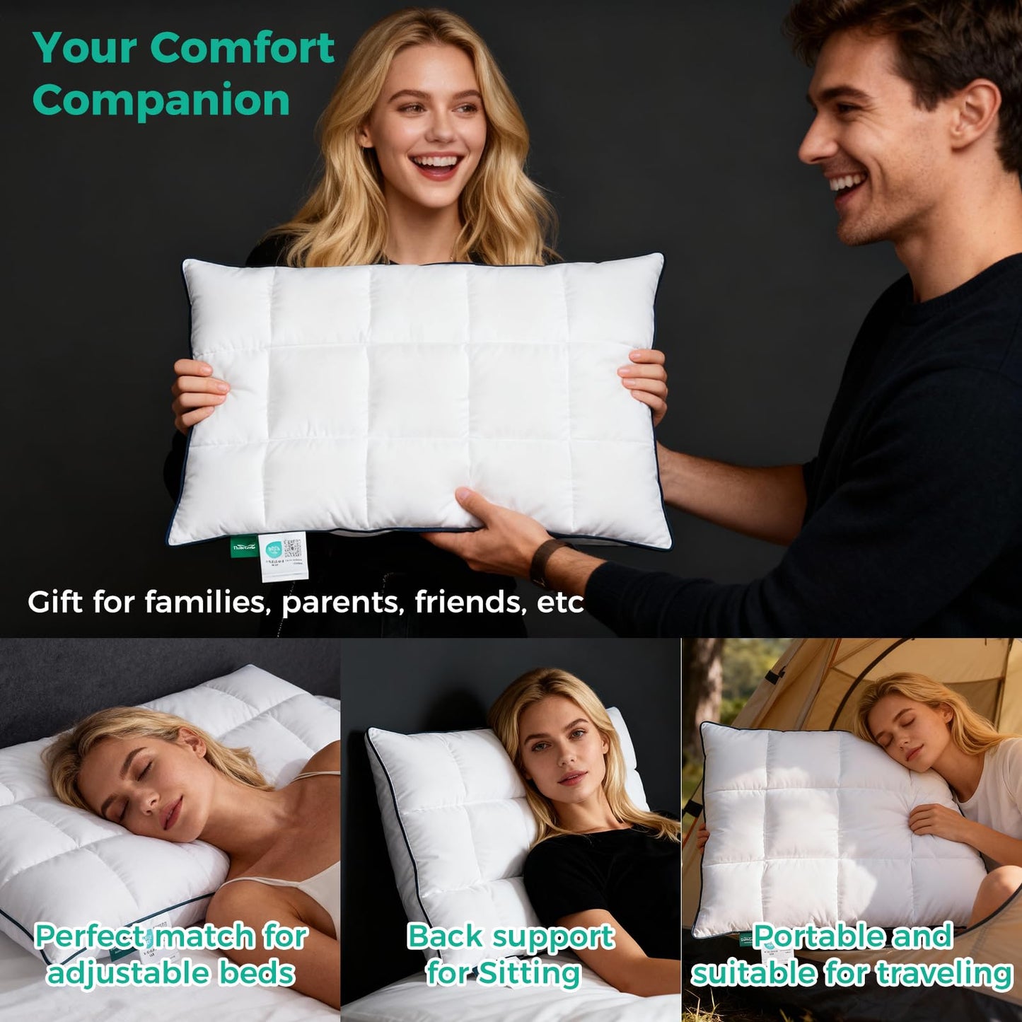 Three Geese Ultra Thin Flat Goose Down Feather Pillows for Sleeping Standard Size, 2.5" Height, 100% Cotton Cover, Ultra Slim Hotel Collection Bed Pillow for Stomach, Back Sleeper, 18x26 in.