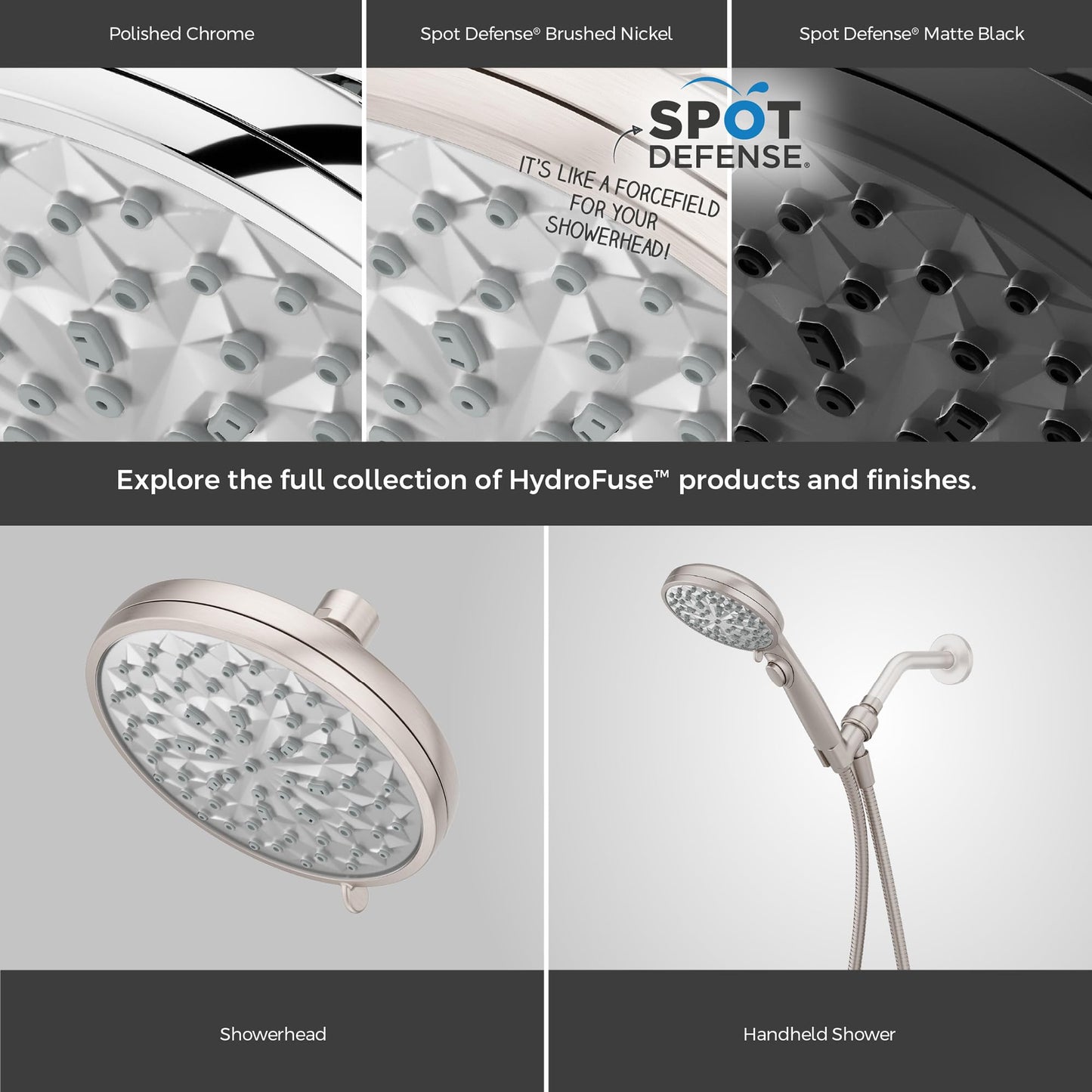 Pfister HydroFuse Shower Head, Shower Arm Not Included, 6-Function, 2.5 GPM, Spot Defense Brushed Nickel Finish, 015HF01GS