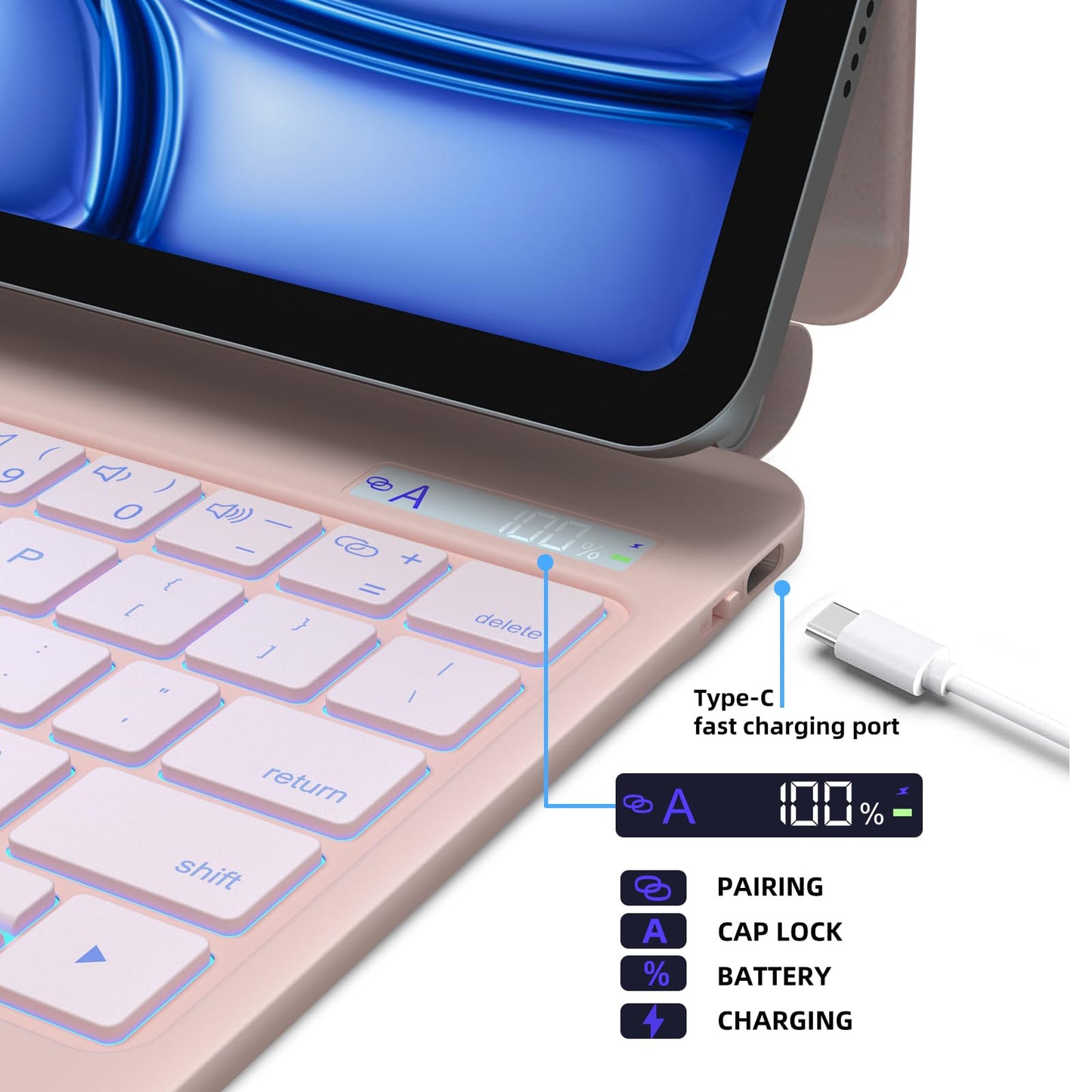 DVWDVW Keyboard Case for iPad Air 11 inch (M3 /M2 2025/2024) & iPad Pro 11 (4th/3rd/2nd/1st Gen), iPad Air 5th/4th Magic Case，Multi-Touch Trackpad,7 Colors Backlight Pink