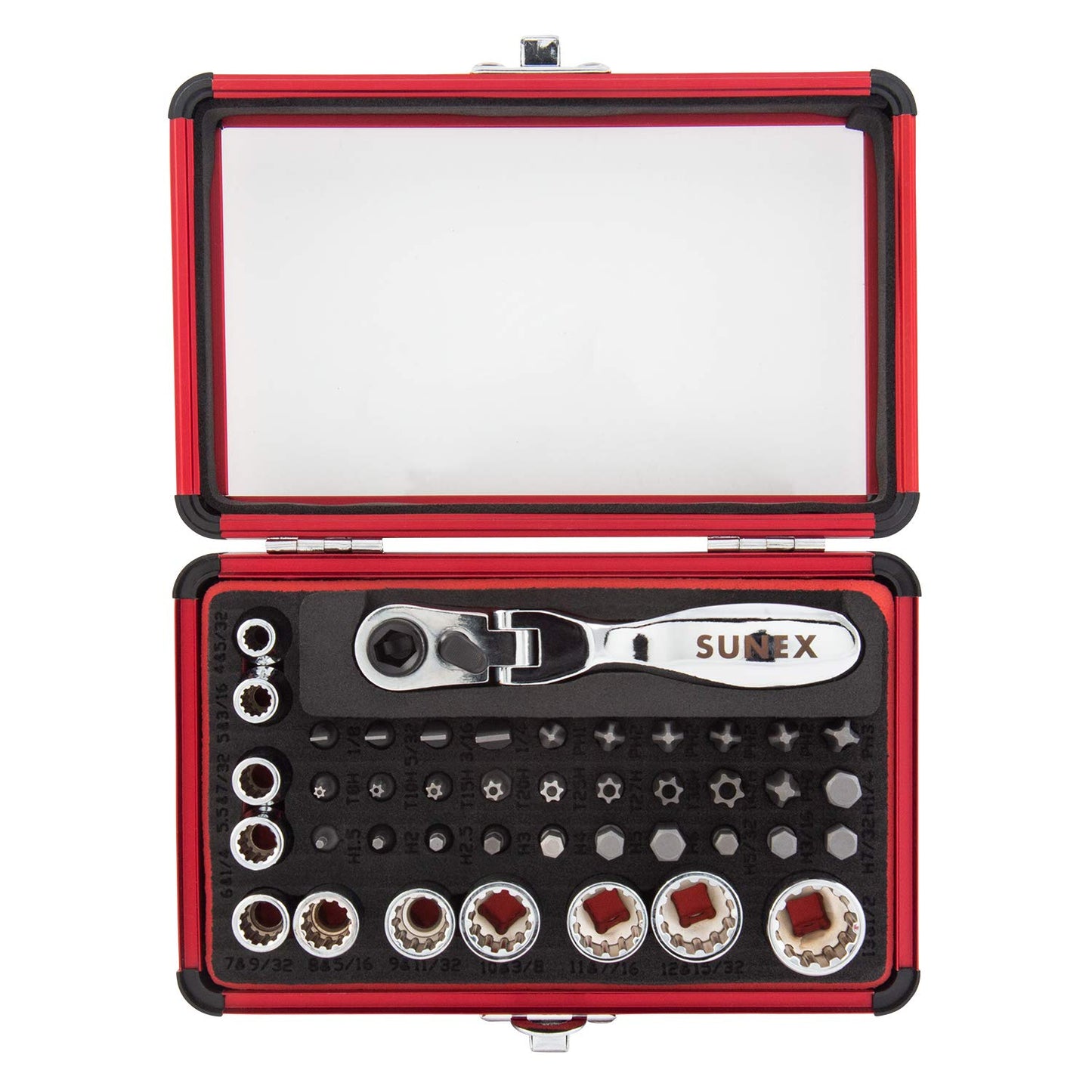 SUNEX TOOLS 9732 44Pc 1/4" Dr Mini Dual Flex Head RATCHET W Socket & Bit Set