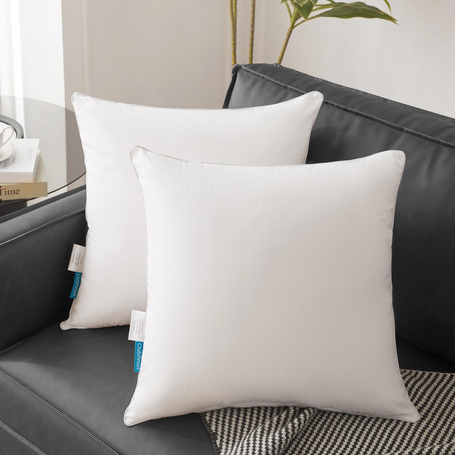 Oubonun 20"x20" Pillow Inserts (Set of 4) - 100% Cotton Cover, Square Throw Pillow Inserts for Couch, Sofa, Bed - Decorative 20 Inch White Pillow Inserts
