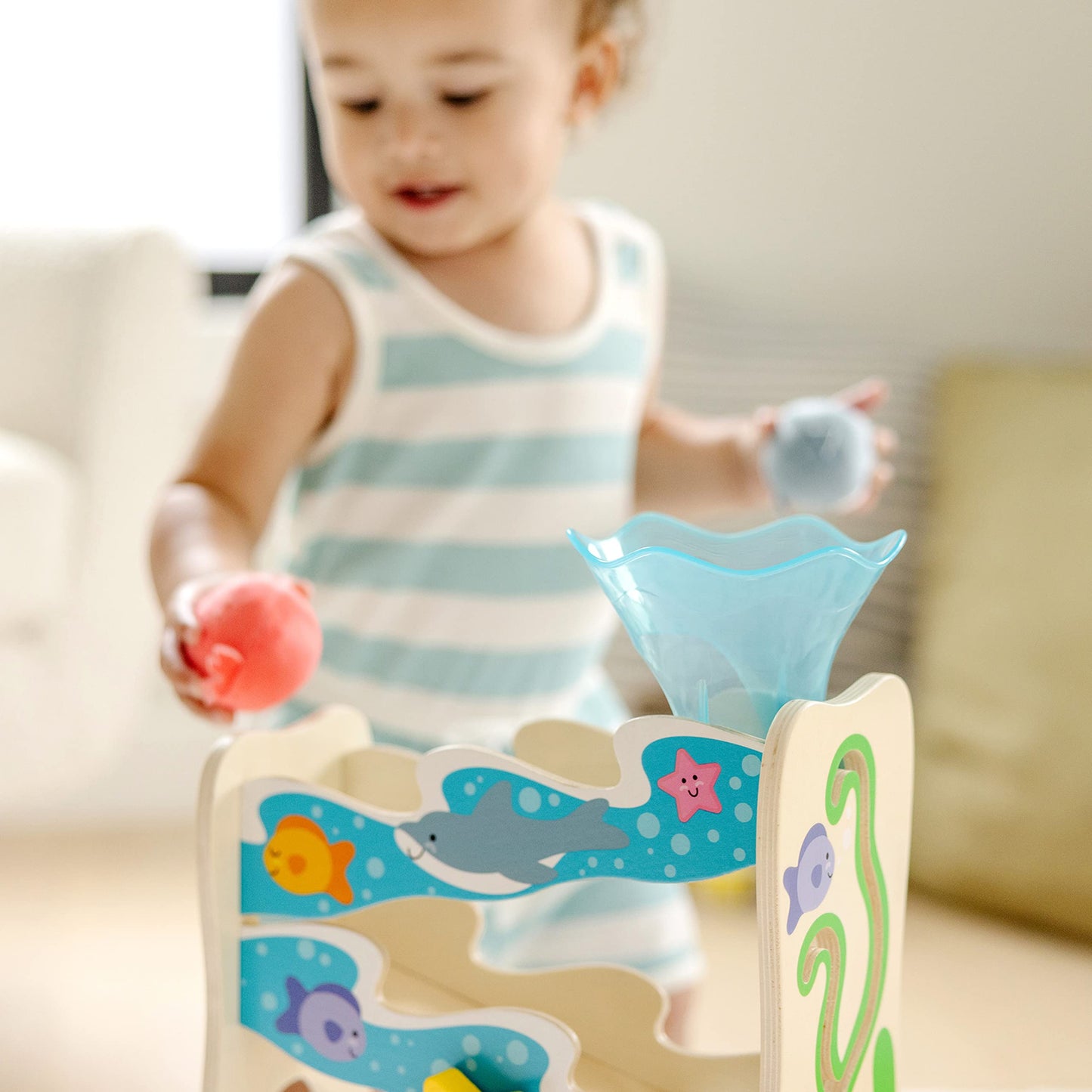Melissa & Doug Rollables Wooden Ocean Slide Infant and Toddler Toy (5 Pieces) - FSC CertifiedOcean Themed Toys for Toddlers, Early Learning Toys for Infants and Toddlers Ages 1+
