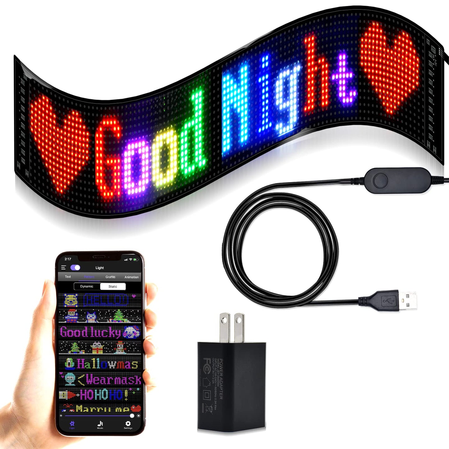 Programmable LED Sign,Scrolling Flexible Advertising Digital Signs,LED Car Sign,Control by Bluetooth APP Control,DIY Design Text, Patterns, Animations