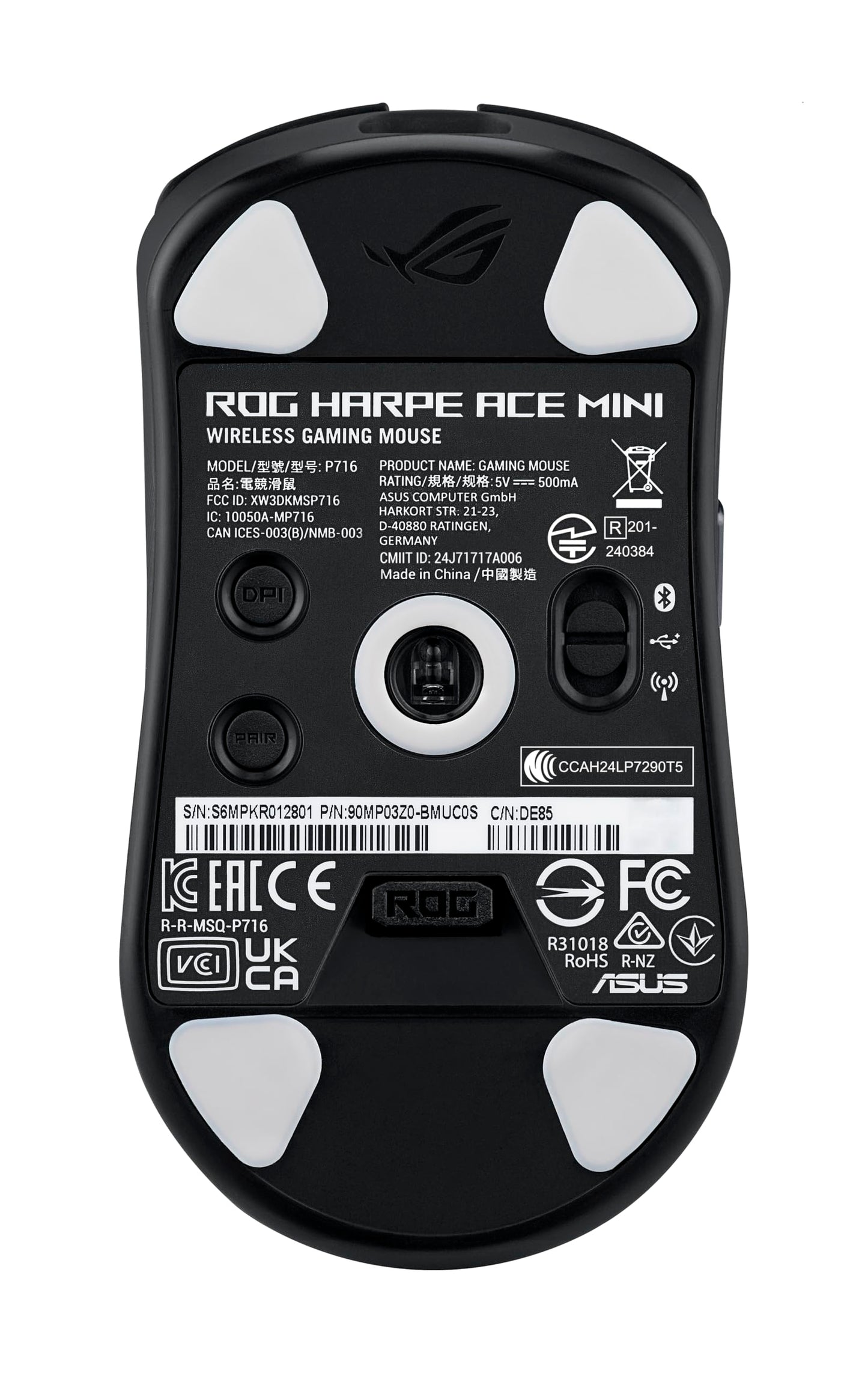 ASUS ROG Harpe Ace Mini Wireless Gaming Mouse, 49g Lightweight, AimPoint Pro 42K Optical Sensor, Optical Micro Switches, ROG Polling Rate Booster, Esports & FPS Gaming, Small, Medium, Black