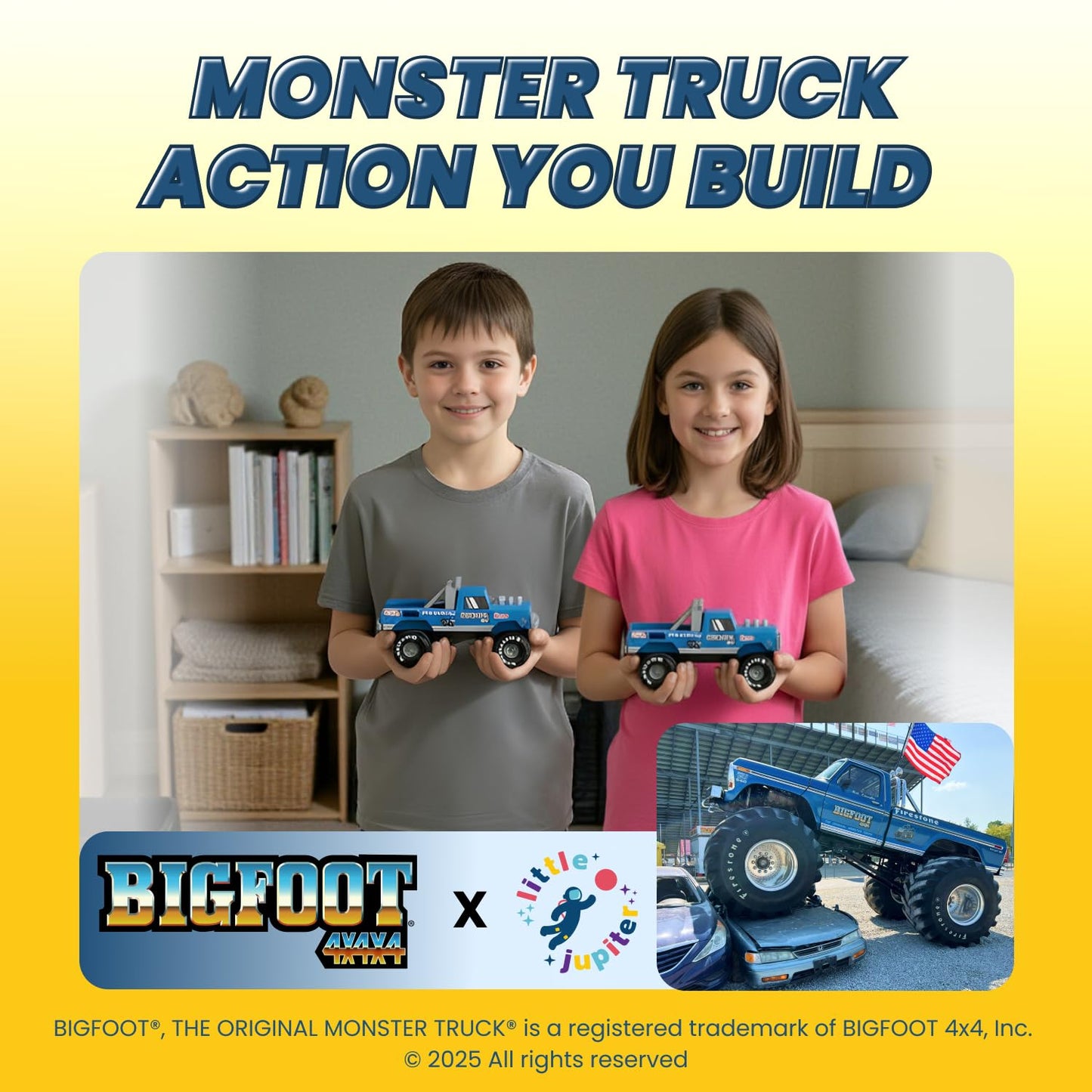 DIY Bigfoot 1 Monster Truck Wooden Kit w/Stickers & Paint (Large 7")- Officially Licensed Kids Building & Painting Kit - Wooden Painting & Building Kits for Kids - Ages 5-8 Years Stem & Paint Toys