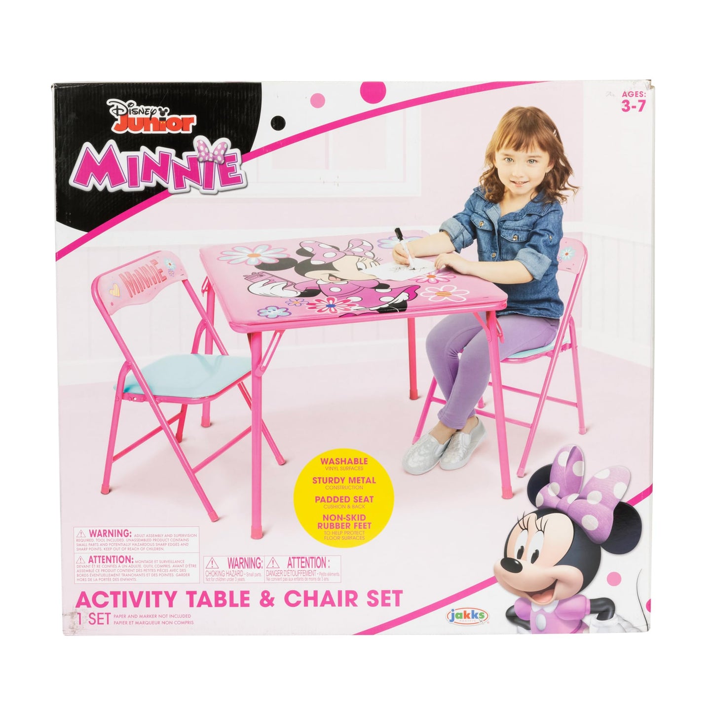 Minnie Mouse Kids Table & Chairs Set for Kid and Toddler 36 Months Up To 7 years, Includes: 1 Table (24"L x 24"W x 20"H), 2 Chairs (13"L x 13.5"W x 21"H) Weight Limit: 70 lb