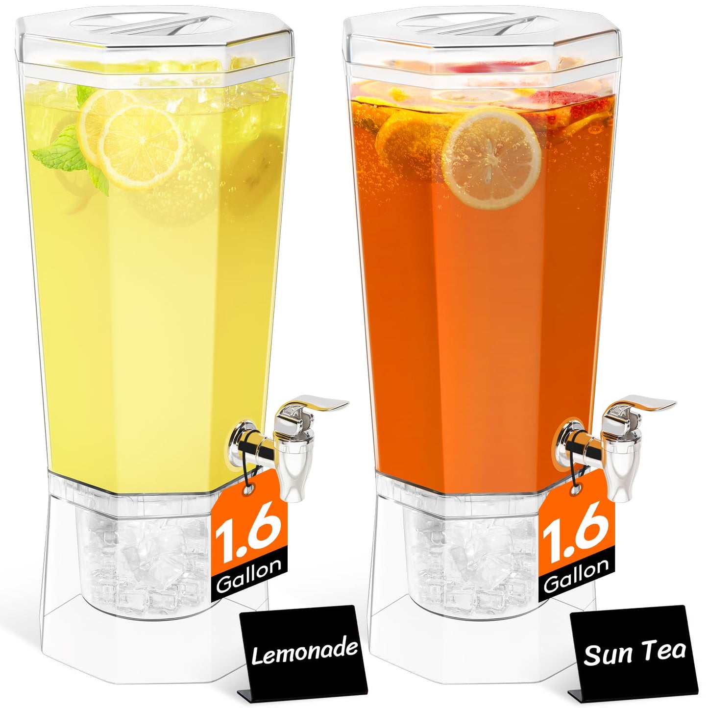 Lifewit 1.6 Gallon Drink Dispenser for Parties 2 Pcs, 6L Plastic Beverage Container with Stand for Juice/Tea/Soda & Lemonade, Clear Water Pitcher with Spigot for Mimosa Bar Hosting 39 x 16 cm/15x6"