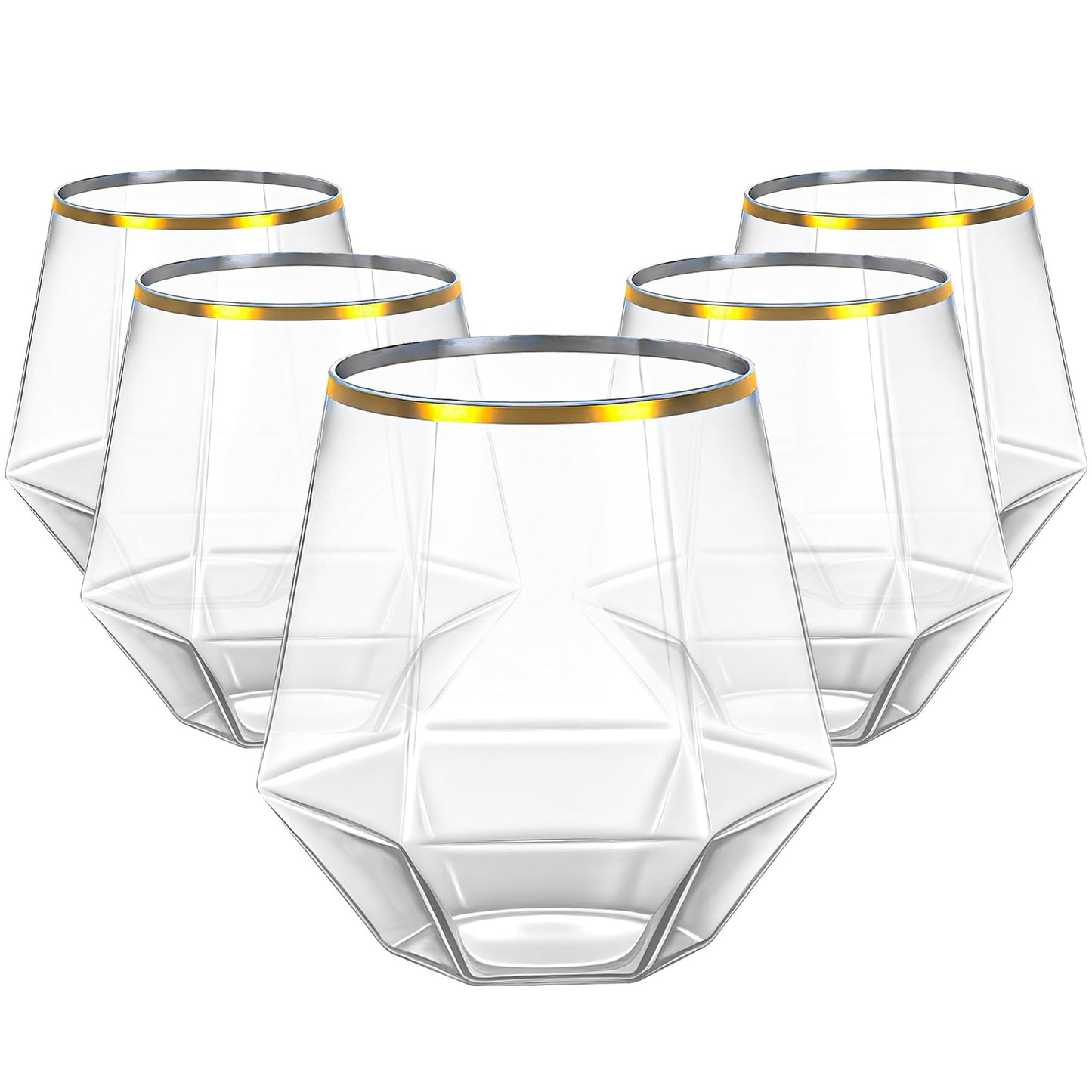 Lullaby 40pcs Plastic Wine Glasses with Gold Rim, 12oz Clear Disposable Wine Cups for Champagne Whiskey Cocktail, Perfect for Parties, Weddings and Daily Use