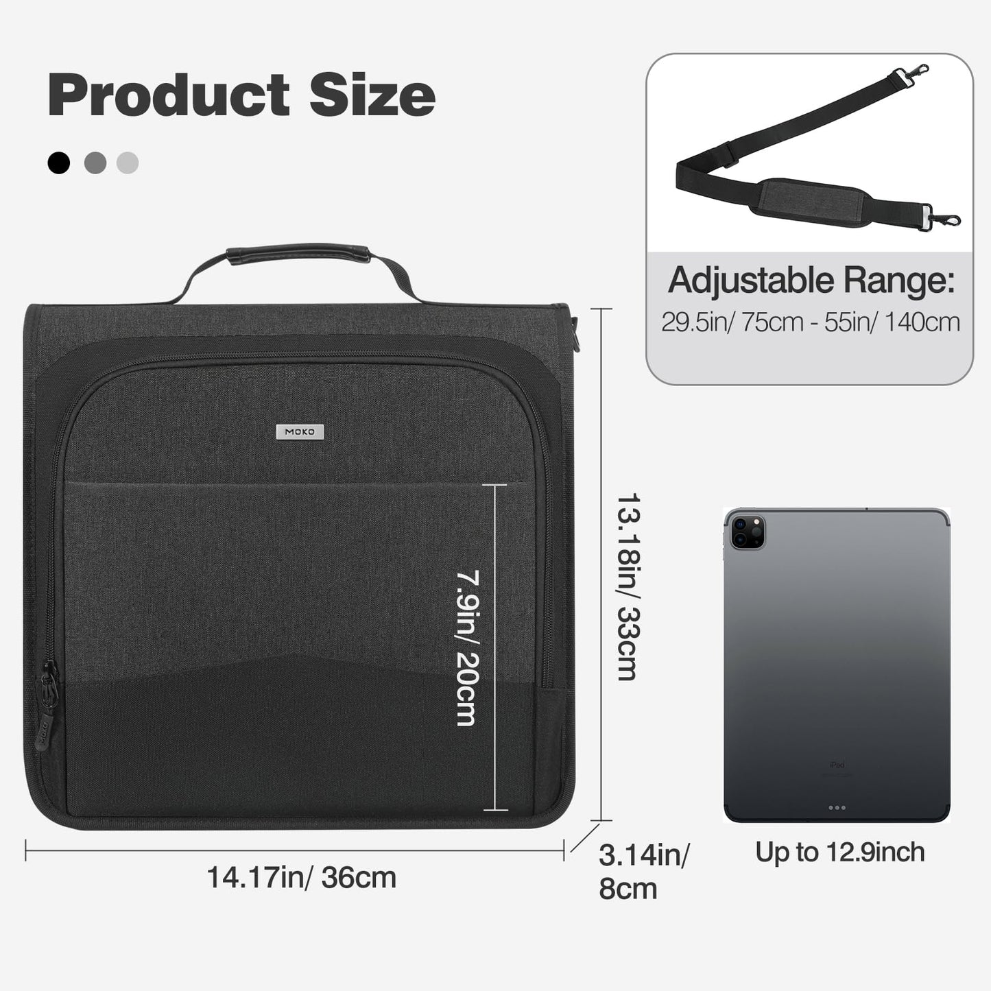 MoKo Zipper Binder with Multi-Pocket, 3-Inch 3 Ring Zipper Binder, 600 Sheets Capacity 6 Tab Expanding File Folder Multi-Pocket Zip Up Binders with Shoulder Strap & Handle for Middle School, Black
