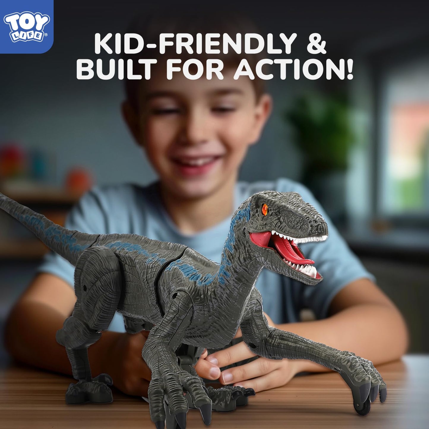 STEAM Life Remote Control Velociraptor Dinosaur Toy for Kids – Realistic RC Dino with Sounds, Lights & Walking Action – Rechargeable Raptor Toy for Boys & Girls