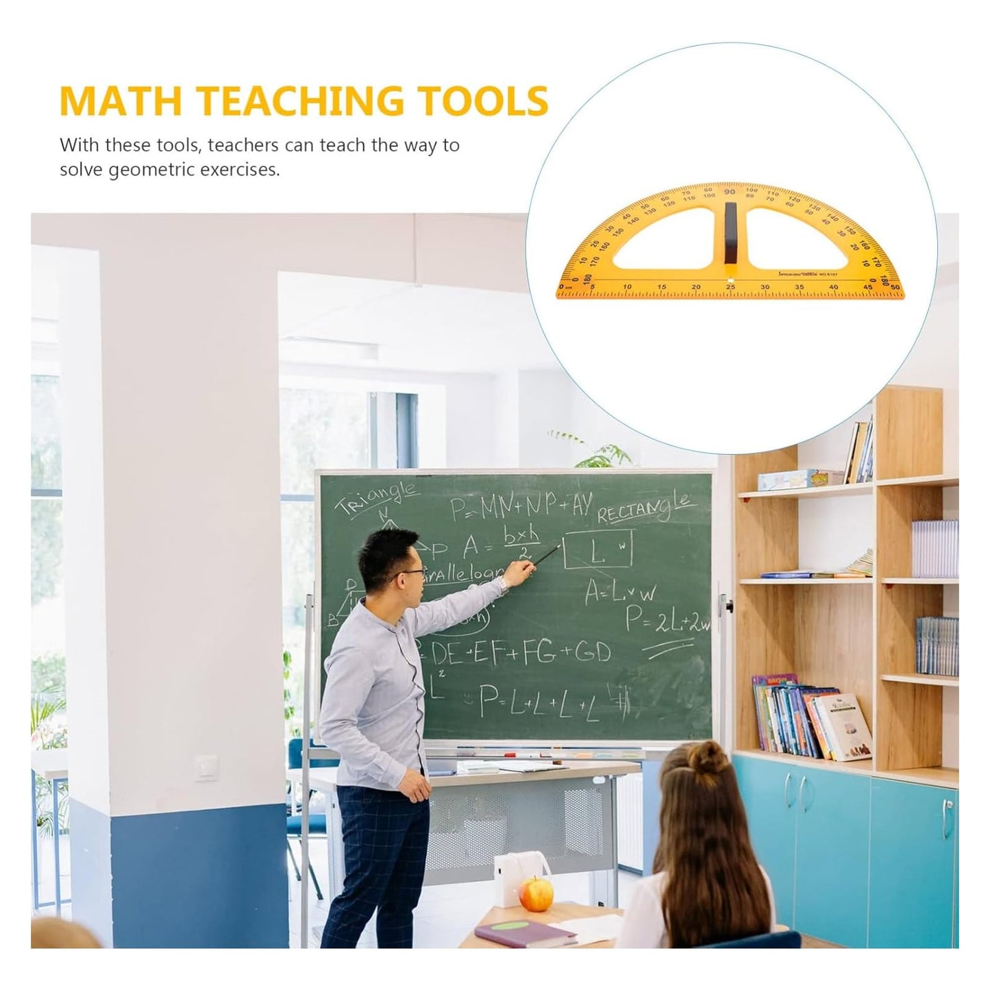 Math Ruler Magnetic Classroom Math Geometry Tool Set Enhances Classroom Learning, Easily Mounts to Blackboard Protractor Measuring Ruler Triangle Ruler (5pc)