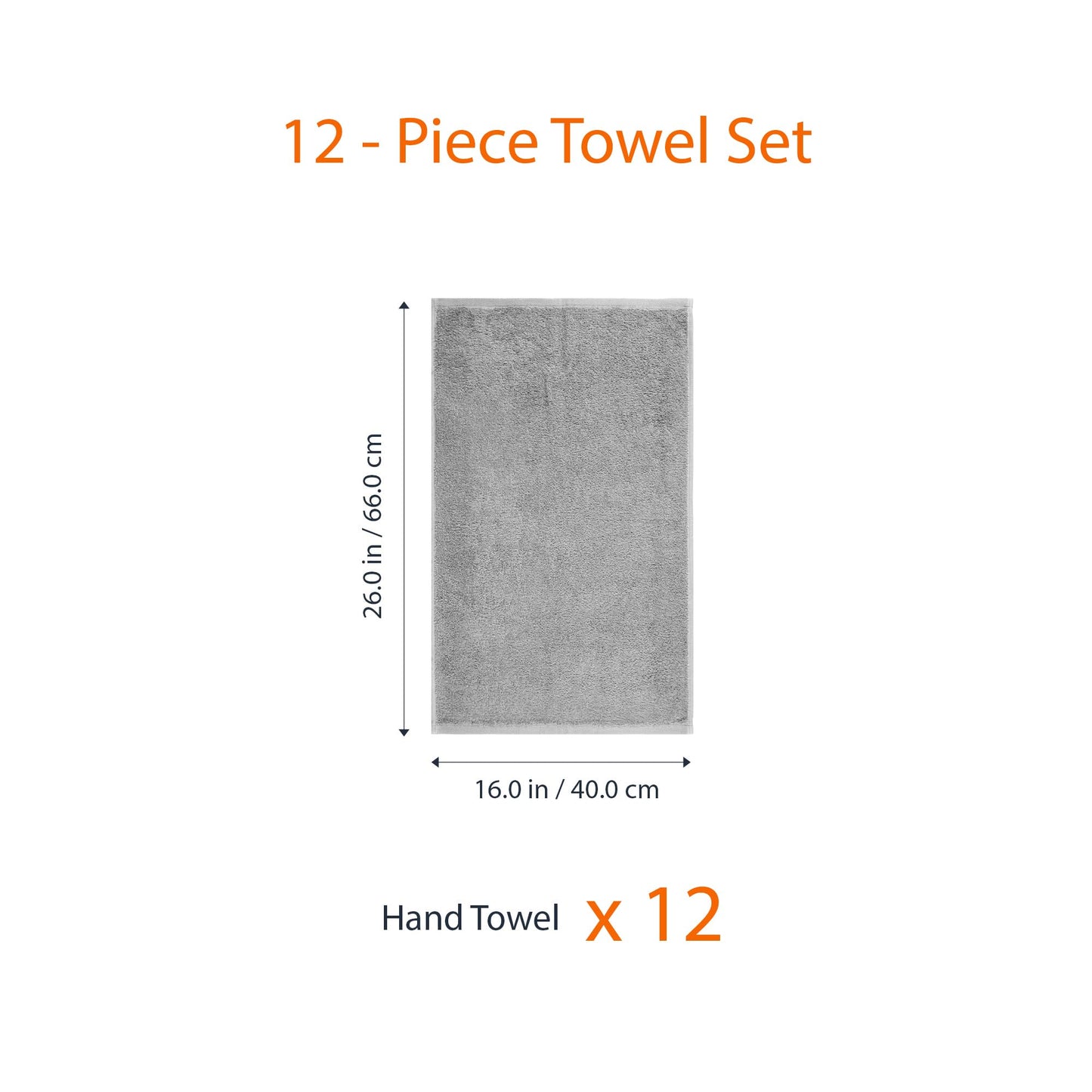 Amazon Basics Soft and Thick Cotton Hand Towels, 16" x 26", Gray, 12-Pack
