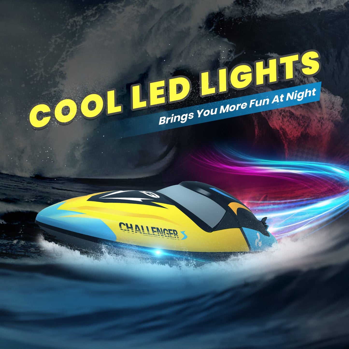 DEERC Brushless RC Boat, 30+ mph Fast Remote Control Boats with Never Capsize&Low Battery Alarm Function, 2.4GHz Racing Boat with LED Lights for Pools&Lakes, Speed Toy Gift for Adults Boys&Girls