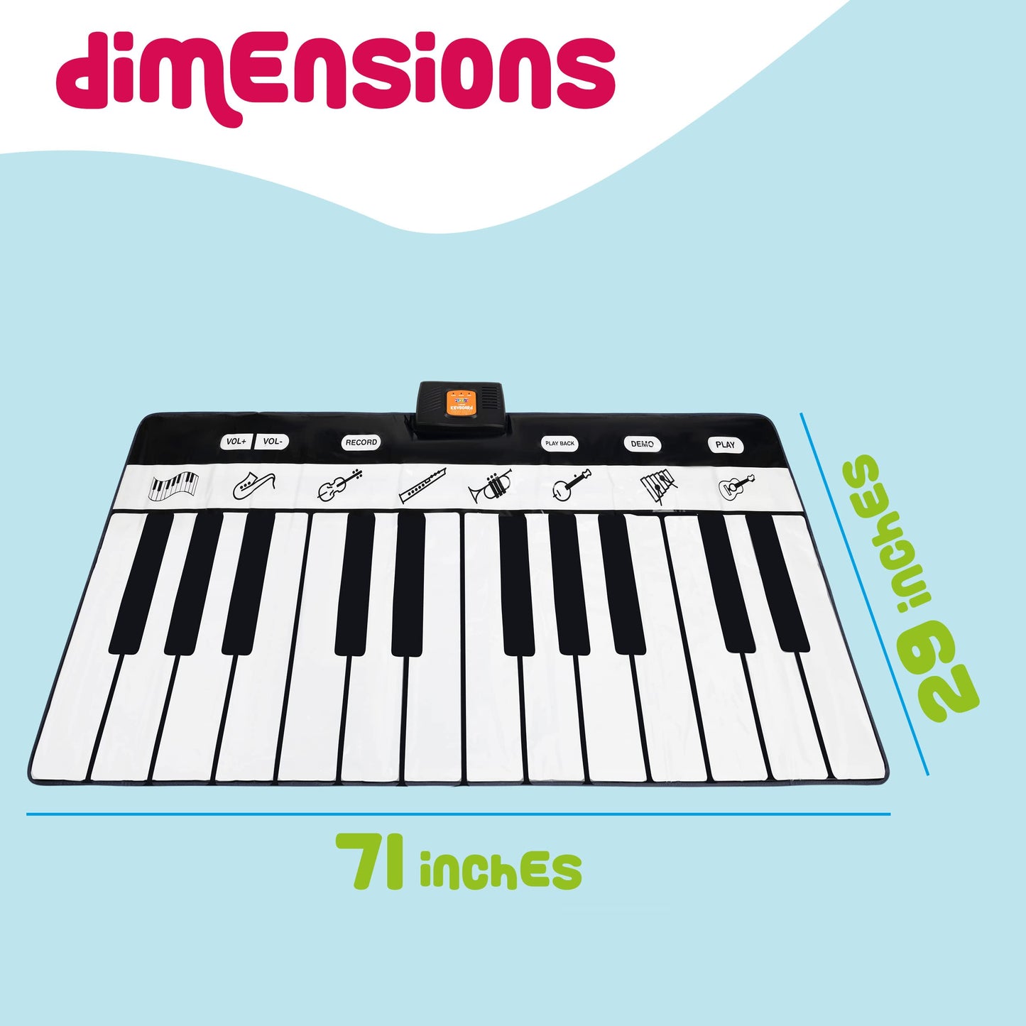 Play22 6 Ft. Floor Piano Mat for Toddlers - 24 Keys Piano Play Mat for Kids - Keyboard Playmat has Record, Playback, Demo, Play, Adjustable Vol. - Best Piano Gift for Boys & Girls