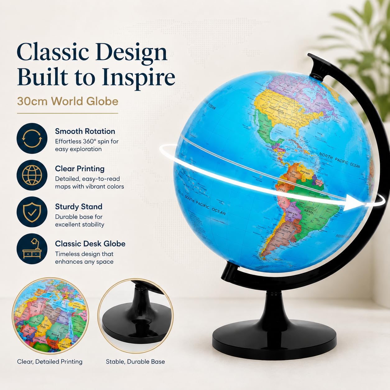 Exerz 12" World Globe - Political Map Educational - Self Assembled School Globe for Classroom