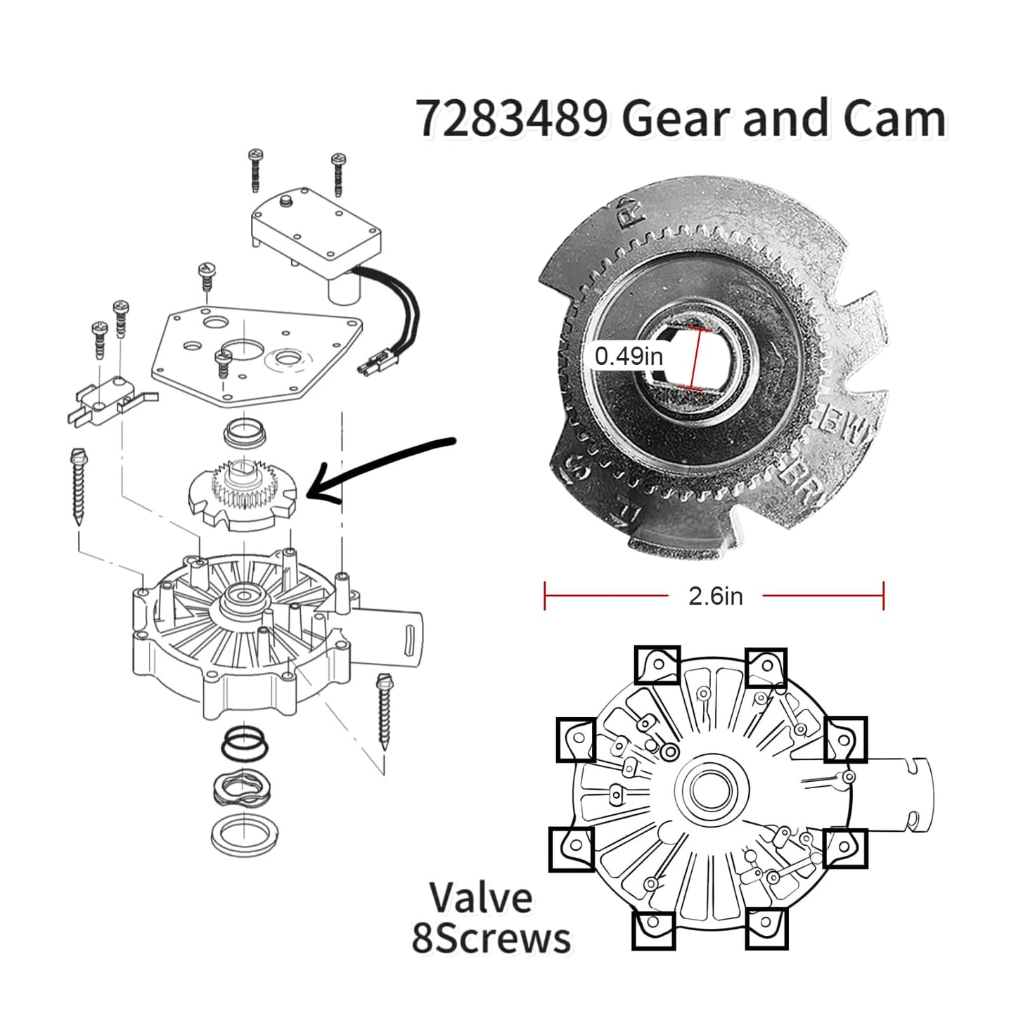 7384691 7286039 Water Softener Motor and Cam Gears Kit for High Flow 1" Systems, Replaces 7281291, 7234731, 7228900, 7223015, 7228544, 7252381, 7250622, WS26X10021, WS26X21821, OEM with Screws