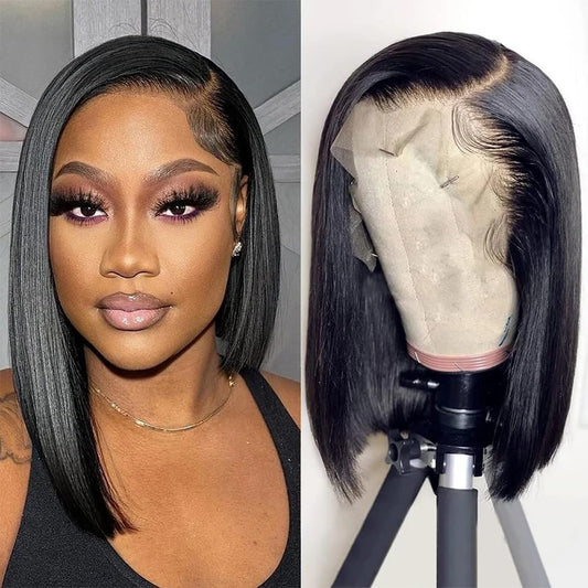 13x4 Lace Front Bob Wigs Human Hair 200 Density HD Transparent Lace Bob Wig for Women 14 inch Short Straight Bob Lace Frontal Wigs Glueless Pre Plucked With Baby Hair Straight Bob Wig Natural Color
