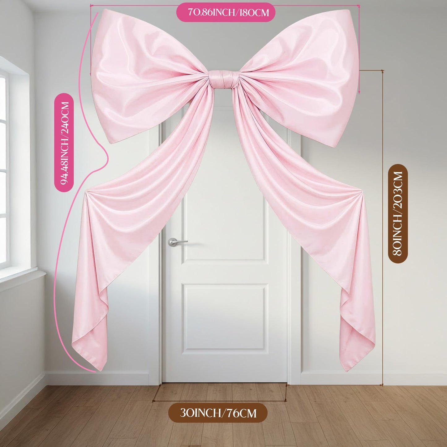 GUDELAK 95 x 70 Inches Extra Large Bow Themed Party Decorations Giant Pink Bow Decor Satin Ribbon, Contains Felt Big Pink Wall Decor Girl Coquette Birthday Decorations Bachelorette Bridal Supplies