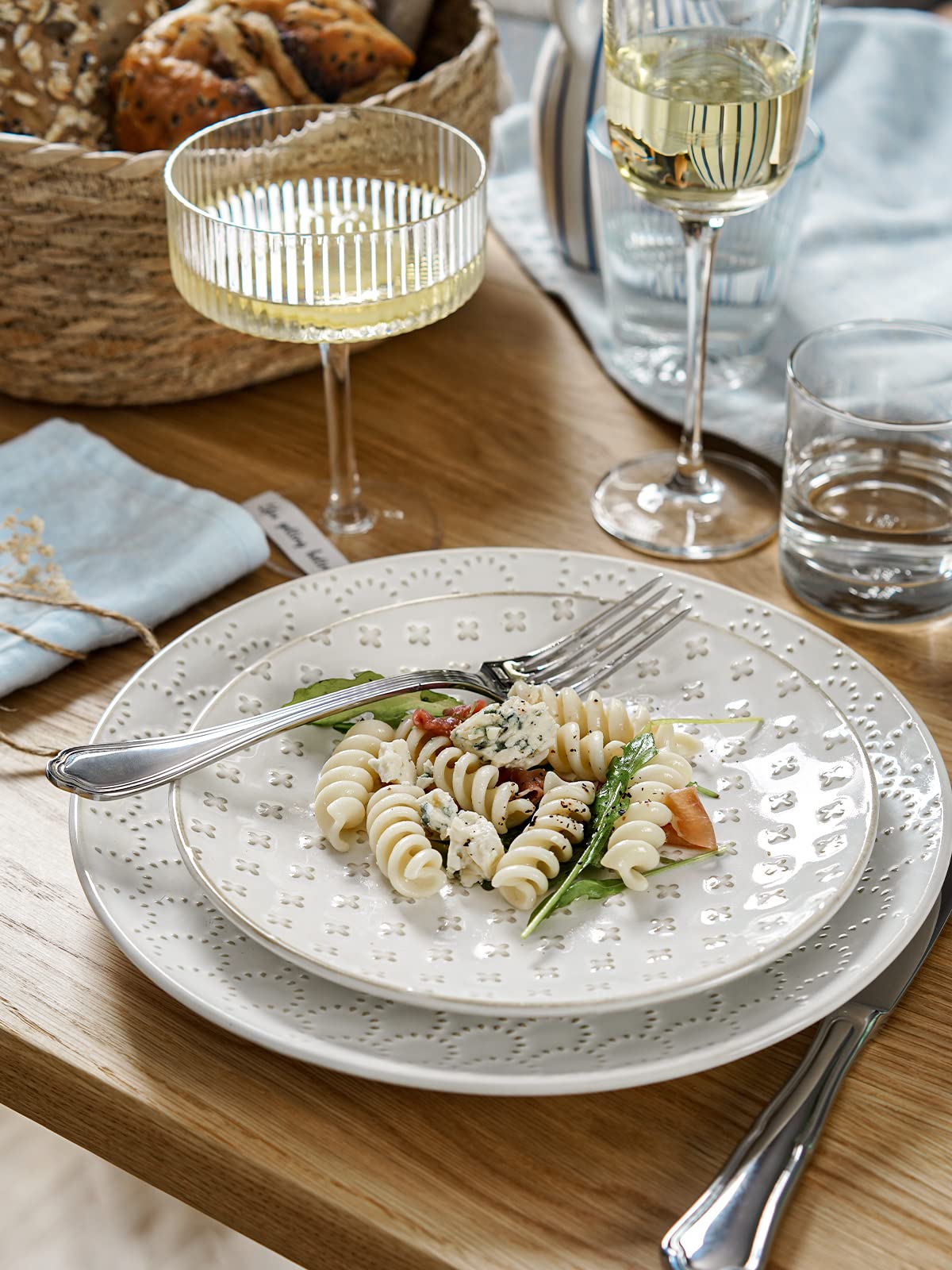 LE TAUCI Salad Plates 8 Inch, Ceramic Embossment Plate Set for Dessert Appetizer Small Dinner, Suit For Housewarming Wedding -Set of 4, Arctic White
