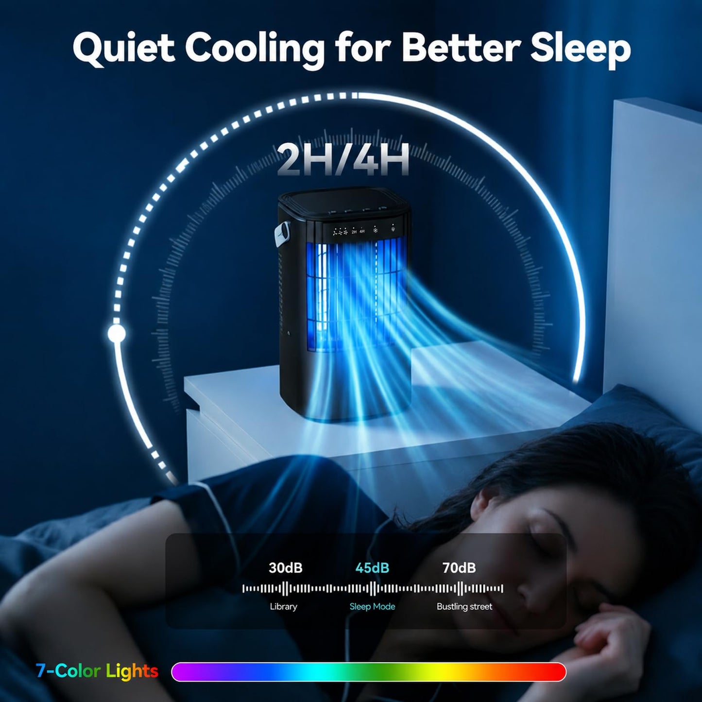 Portable Air Conditioners, 4-in-1 Mini Small Air Conditioner Evaporative Air Cooler Fan with 1000ml Water Tank, 3 Speeds & 7 LED Lights, Personal Mini AC with Timer for Bedroom, Desktop, Home, Office