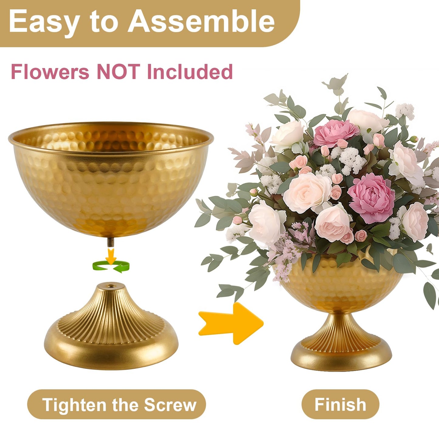 Gold Vases for Wedding Centerpieces, Set of 10 Metal Vase Small Table Centerpiece Flower Stands Wedding Arrangement for Weddings Reception Home Floral Decor Anniversary
