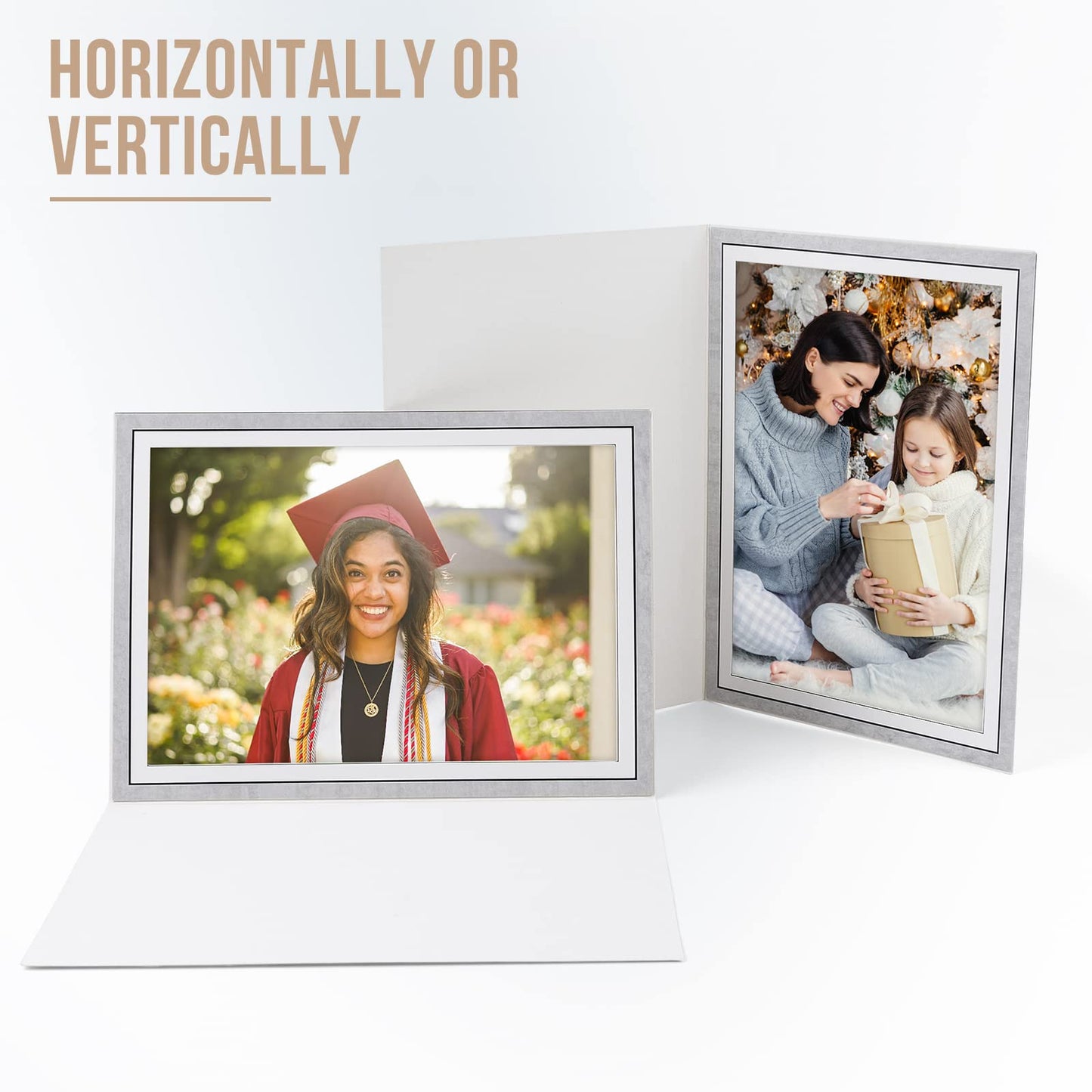 Golden State Art, Pack of 100, 5x7 Photo Folders, Cardboard Picture Frame, Paper Photo Frame Cards, Greetings/Invitation Cards, Special Events: Graduation, Christmas, Wedding (Grey)