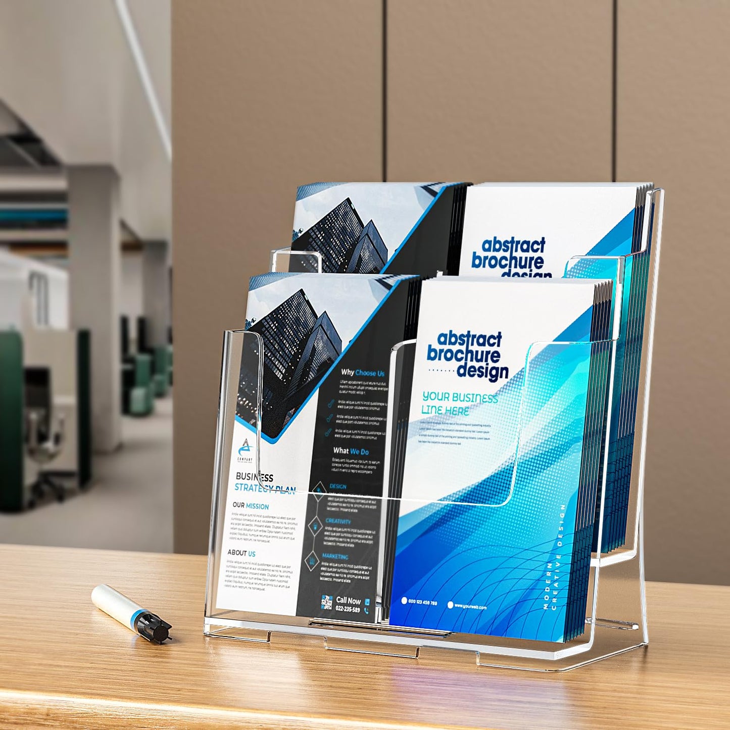 FUCDTEFC 2 Pack Acrylic Brochure Holder 8.5x11 & 4 x9 Inches, Clear 2 Tier Literature Magazine Stand Brochure Display Stand w Removable Divider Universal, Flyer Holder for Wall Mount or Countertop