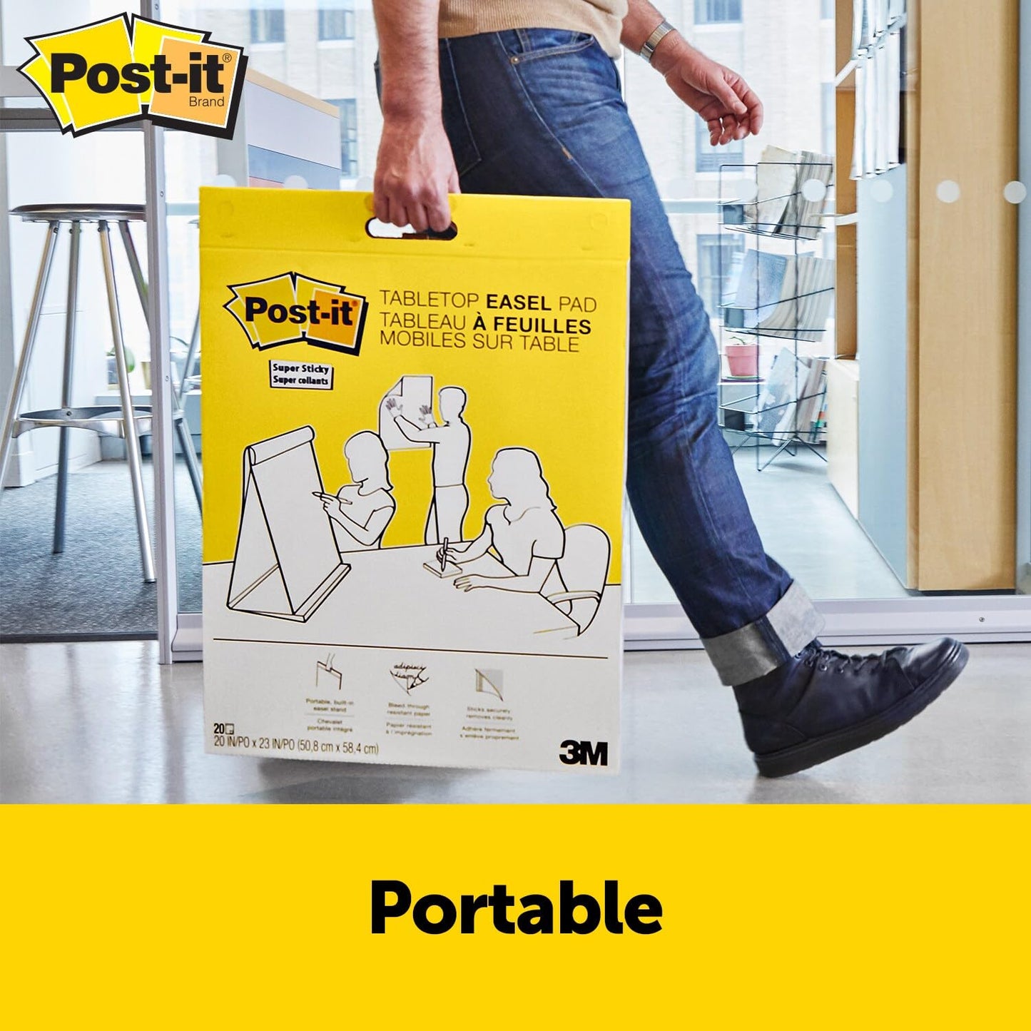 Post-it Super Sticky Portable Tabletop Easel Pad w/Dry Erase Panel, Great for Virtual Teachers and Students, 20x23 Inches, 20 Sheets/Pad, 2 Pads, Built-in Stand (563DE VAD 2PK), White