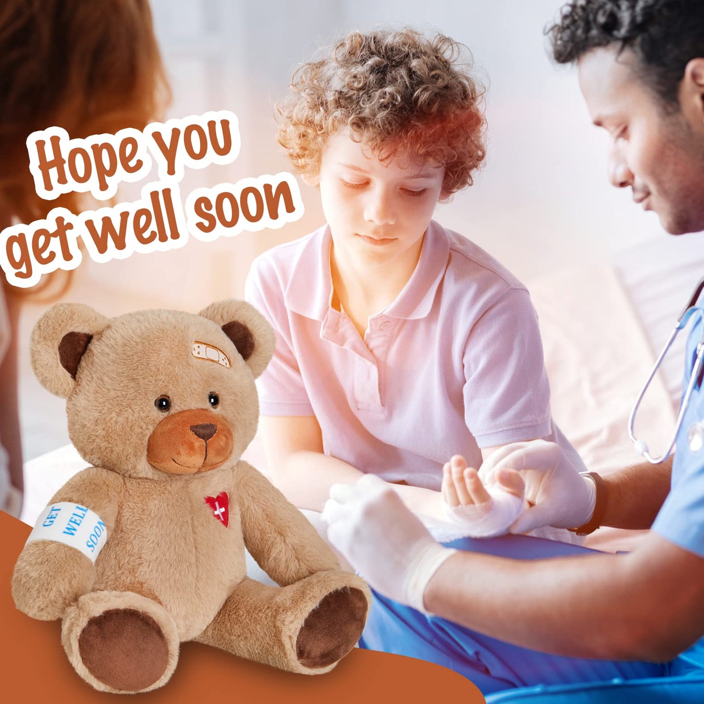 Houwsbaby 31cm Get Well Soon Teddy Bear Stuffed Animal Get Well Soon Bear Stuffed for Kids Women After Surgery Gifts for Kids Broken Arm Teddy Bear Feel Better Bear (Bear)