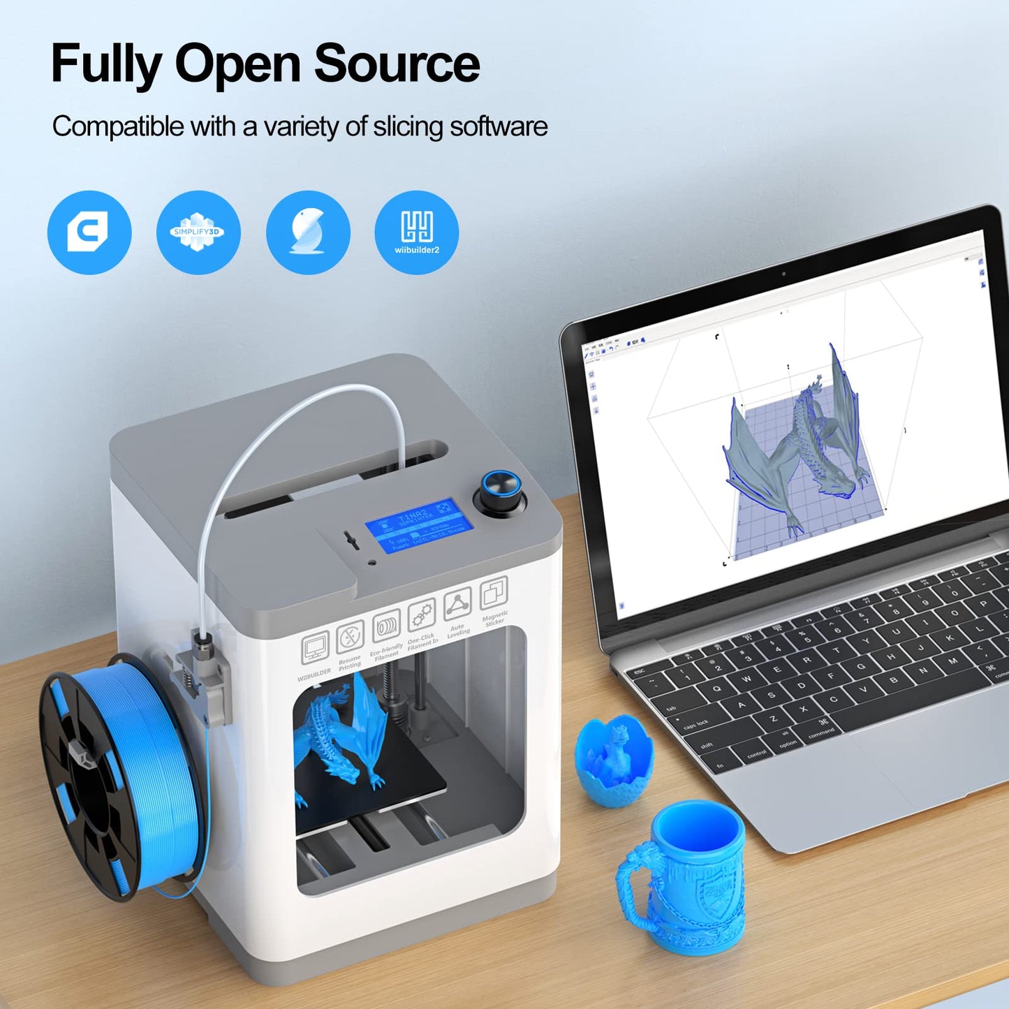 3D Printers Tina2 Basic, Fully Assembled and Auto Leveling 3D Printer for Beginners and Kids, Removable Magnetic Platform, High Precision Printing FDM Mini 3D Printer for Home and School