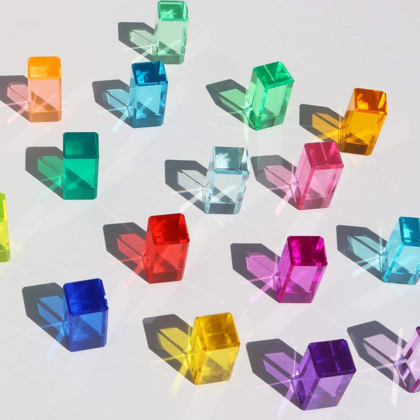 Rainbow Crystal Acrylic Strip Blocks Rectangle Stacking Gem Cubes for Kids - 16 Colors Educational Sensory Light Learning Toys (16PCS)