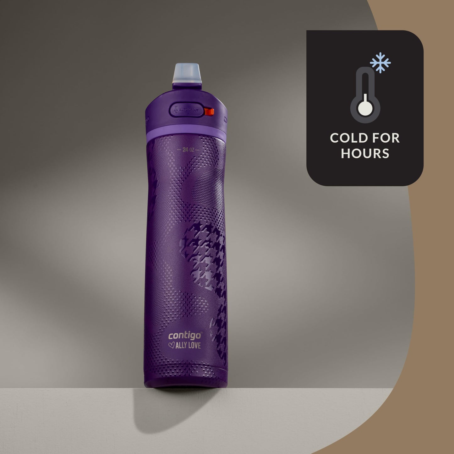 Contigo x Ally Love Ashland Chill 2.0, Stainless Steel, Spill Proof Water Bottle with AutoPop Easy Lean Lid, BPA Free, 24oz, Violet