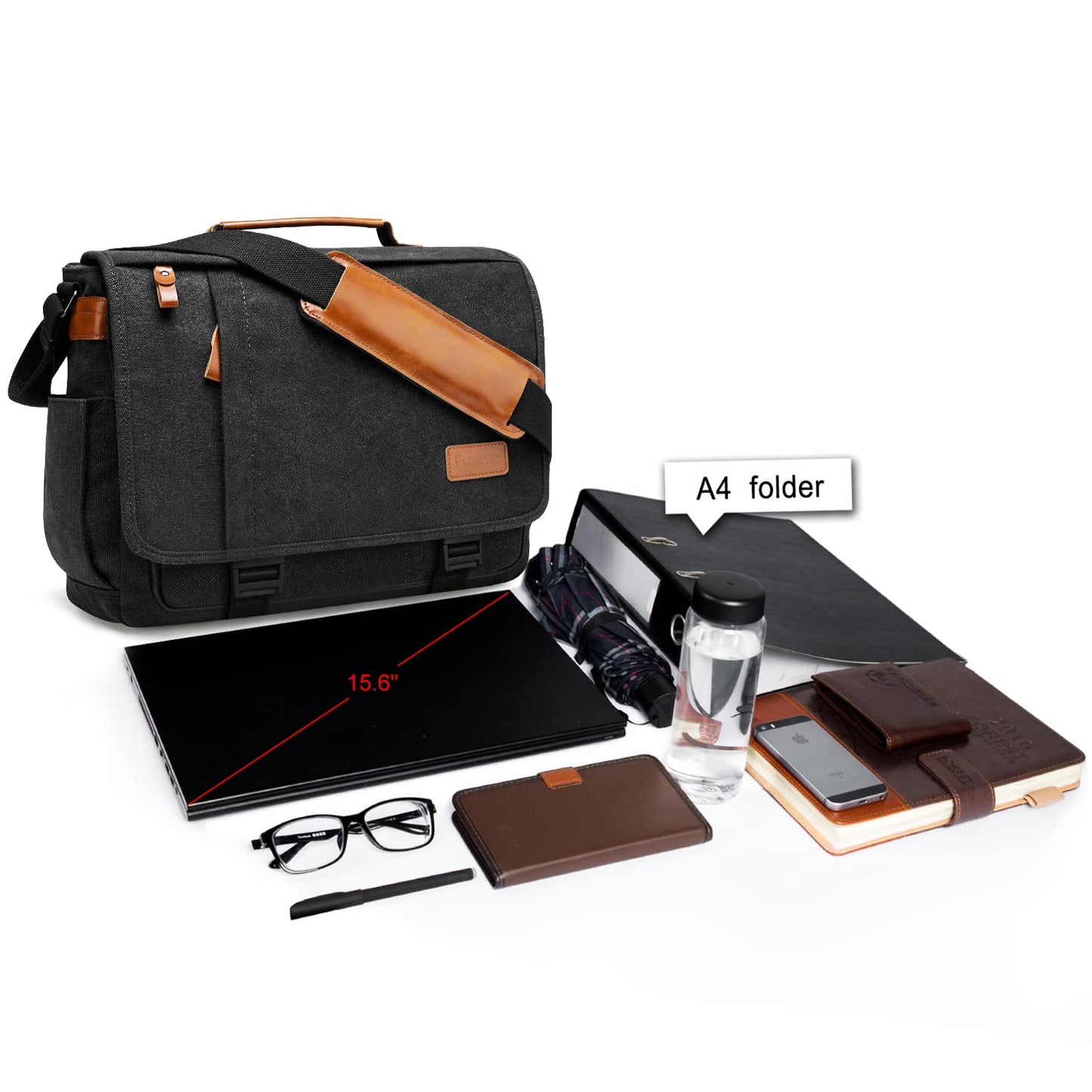 ESTARER Men Messenger Bag 15.6 inch, Water-resistant Canvas Computer Bag Work Bag, Laptop Shoulder Bag Briefcase Satchel, Dark Grey