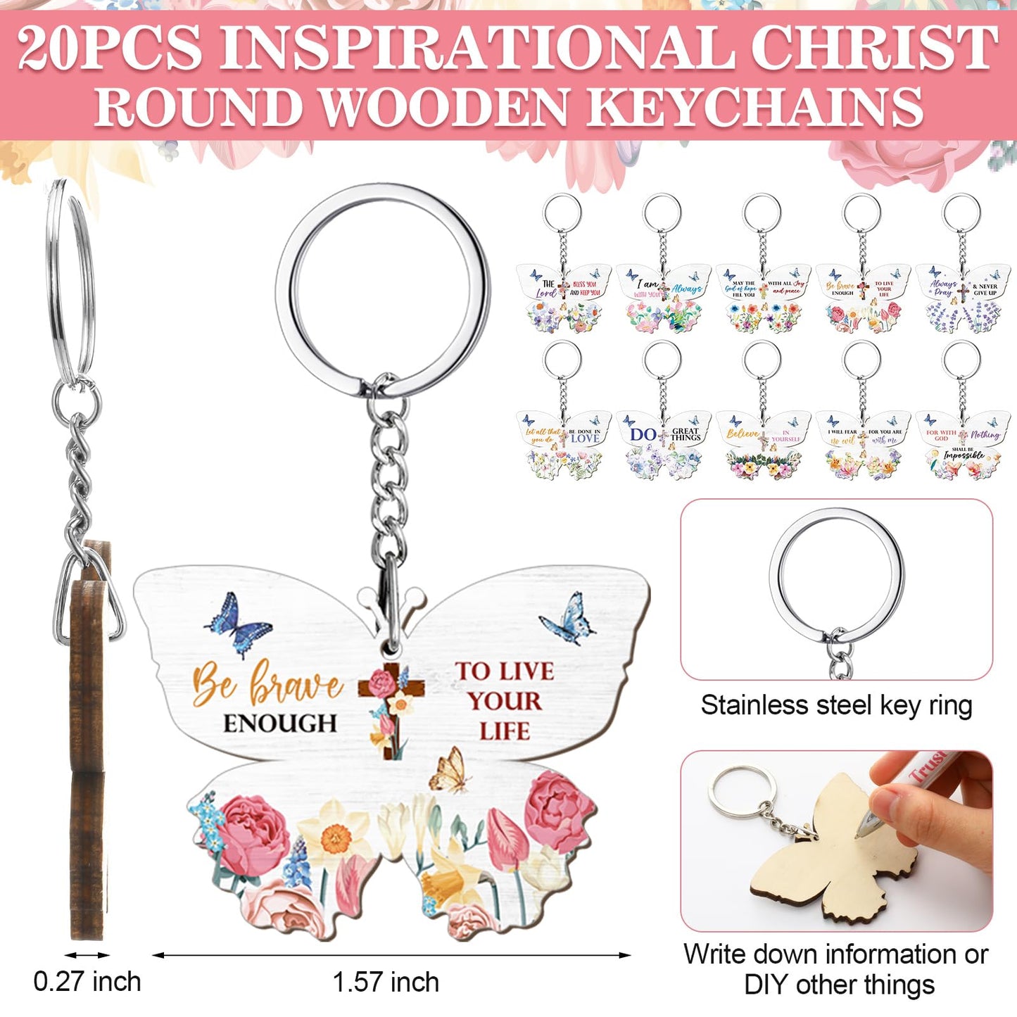 Dispowreath 80 Pcs Christian Gifts Bulk for Women Mother's Day Bible Verse Notebooks Ballpoint Pens Keychains with Organza Bags Inspirational Religious Scripture Gifts for Church Prayers Party Favors