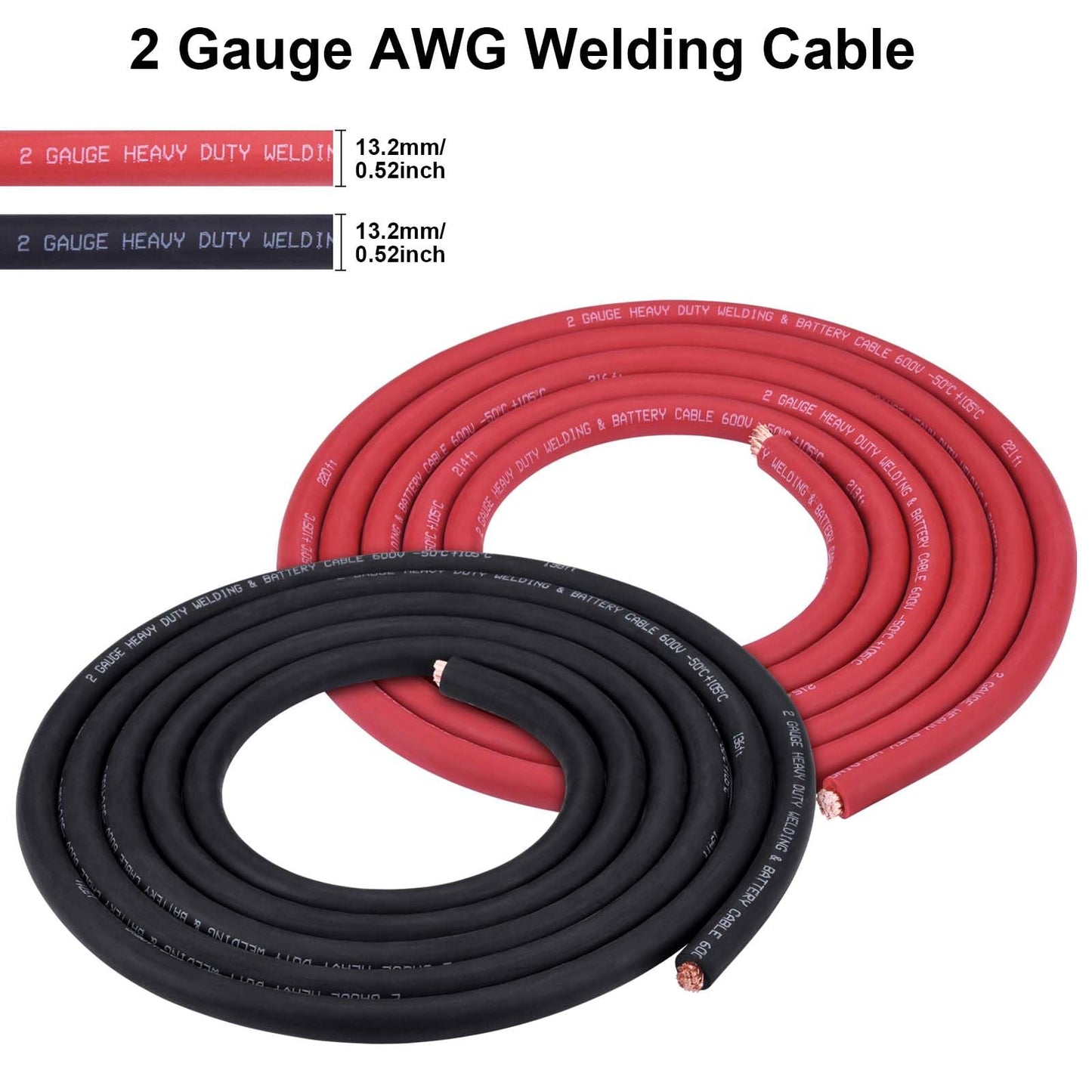 iGreely 2 AWG Gauge Wire 10 Feet Black + 10 Feet Red Welding Battery Pure Copper Ultra Flexible Cable + 5pcs of 5/16" & 5pcs 3/8" Copper Cable Lugs Terminal Connectors+Heat Shrink Tubing