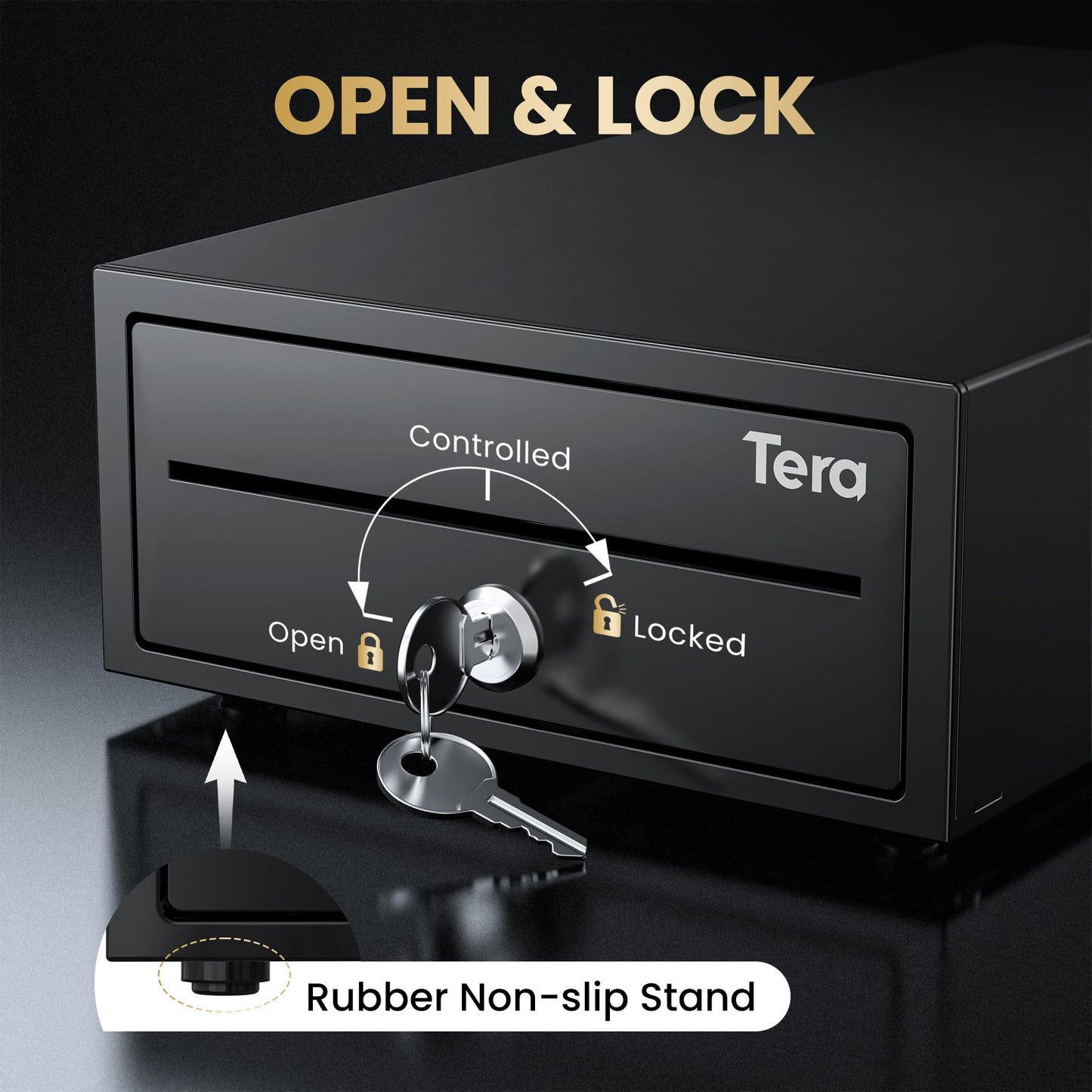 Tera Cash Register Drawer 8" Mini: 4 Bill 6 Coin Small Cash Drawer Auto Open with Media Slot 24V RJ12 Cable for POS System Key-Lock Removable Coin Separators for Small Business Retail Counter 208