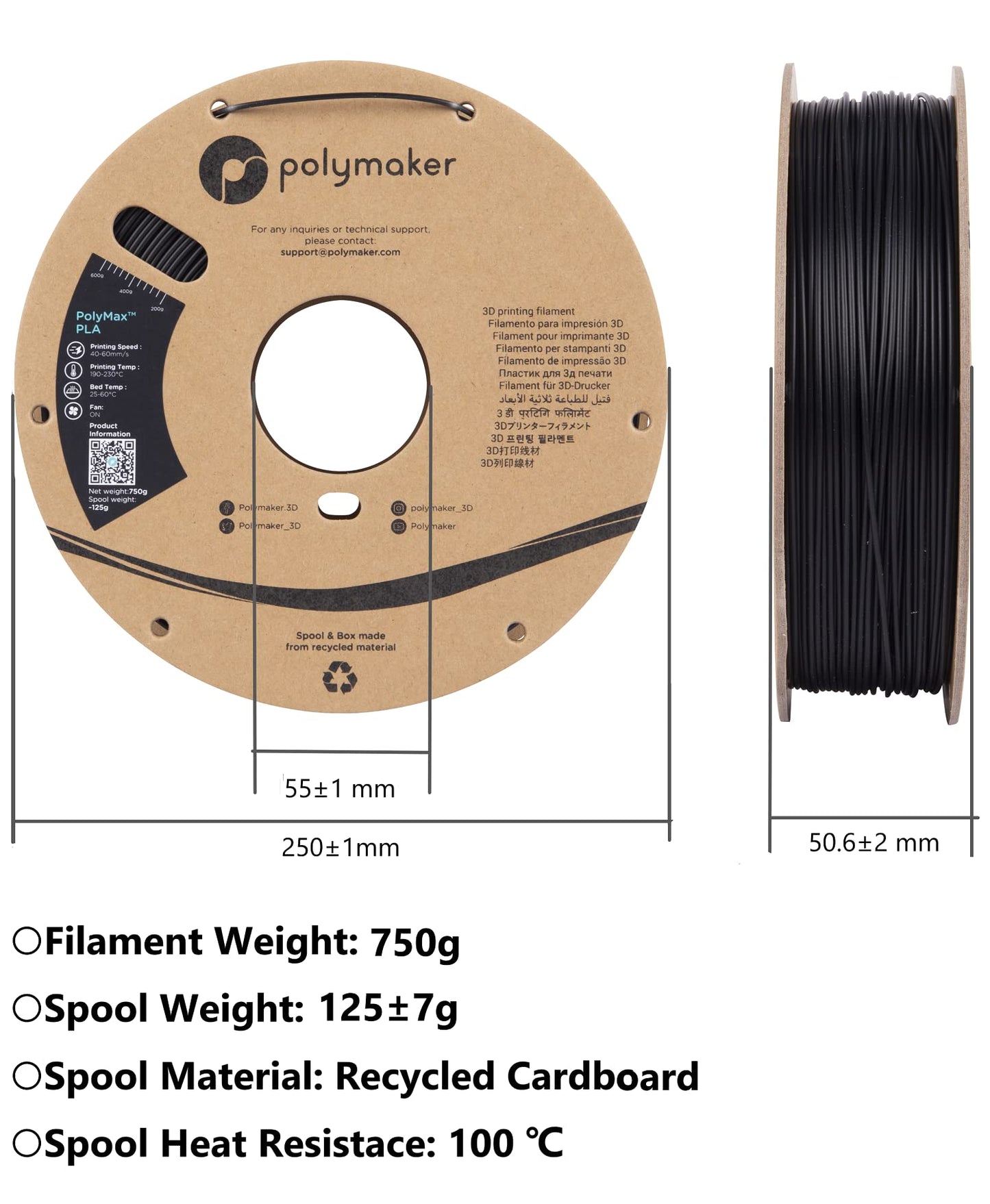 Polymaker PolyDissolve S1 PVA Filament, 1.75mm, 750g, Water Soluble Support for PLA/TPU/PVB/Nylon 3D Printer Filament