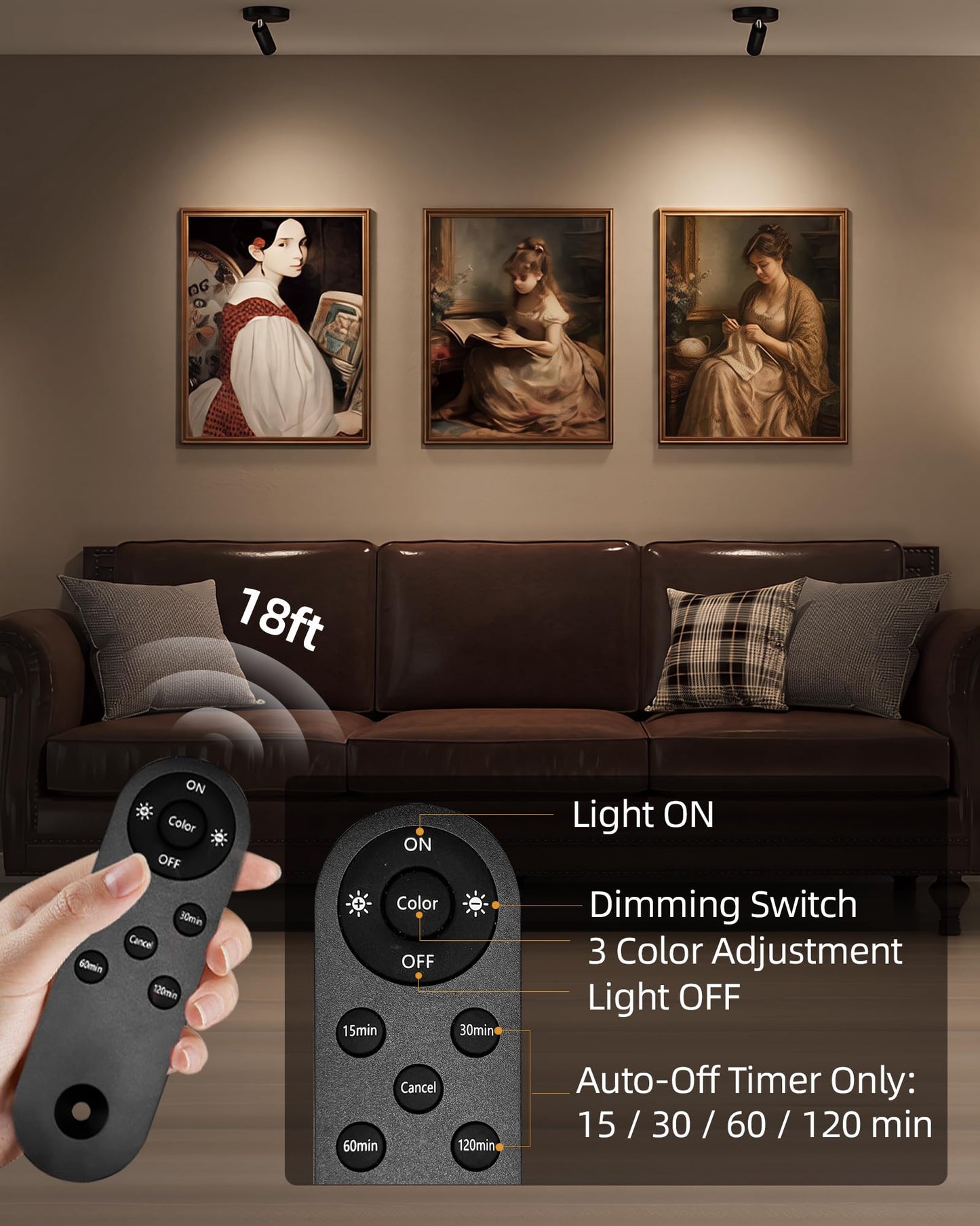 EZVALO Spotlights Indoor with Remote, 5500mAh Rechargeable Picture Lights, Wireless LED Uplighting with Timer & Dimmable, 3-CCT, Mini Plant Spot Lights for Painting, Artwork (4-Pack-Black)