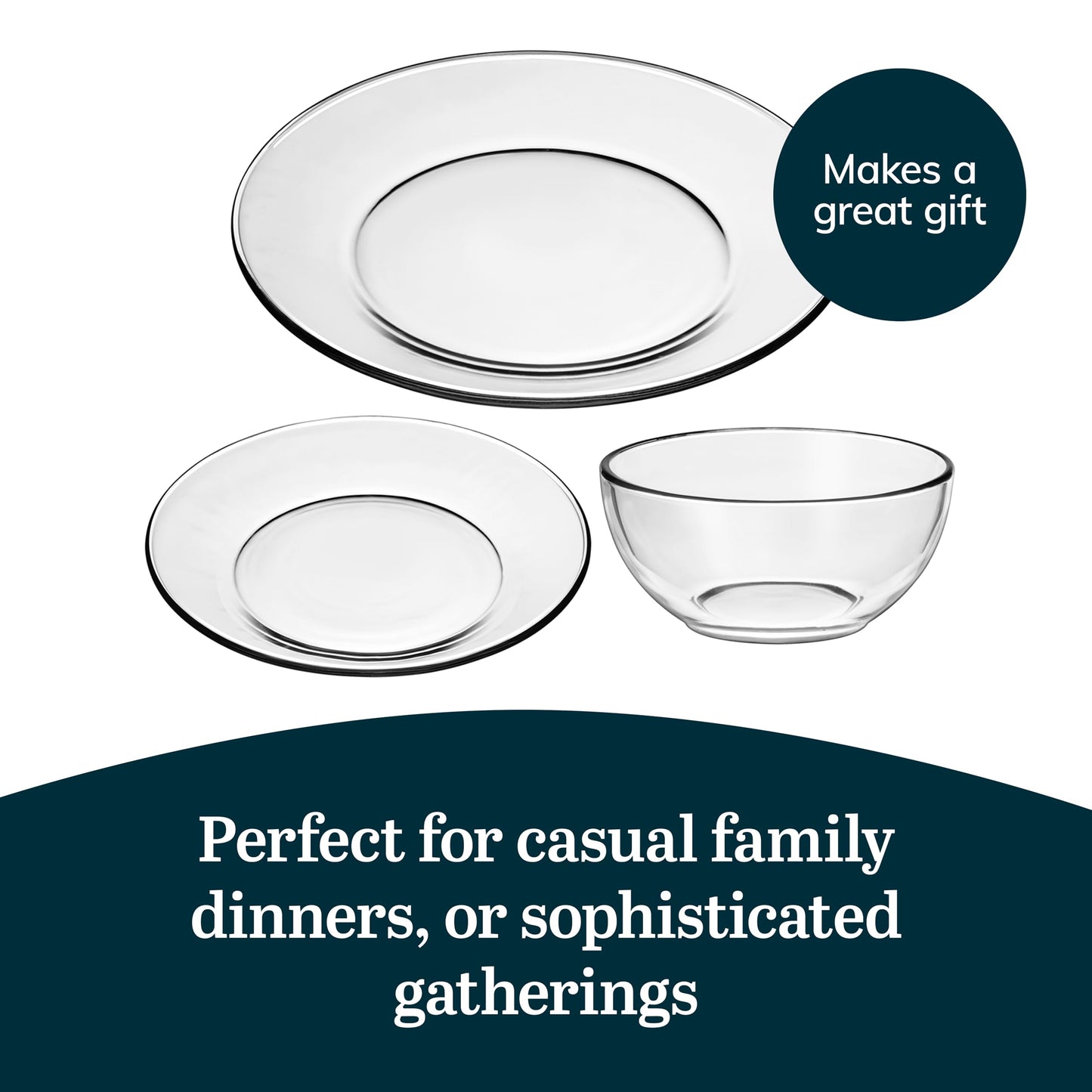 Libbey Round 12 Piece Glass Dinnerware Set, Stackable Glass Plate and Bowl Set w/Round Shape, Modern Plates and Bowls Sets for Gatherings, and Everyday Use