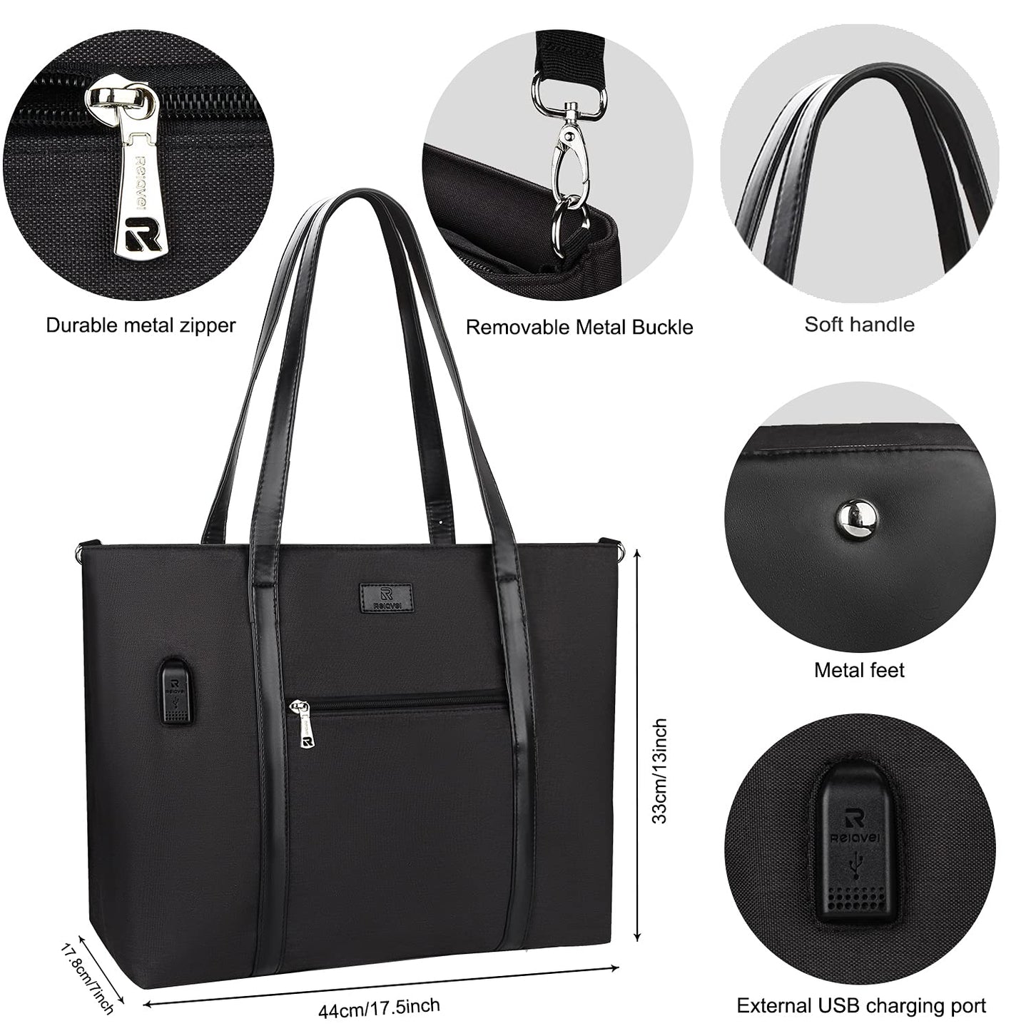 Laptop Tote Bag for Women 17.3 Inch Laptop Bag Large Teacher Tote Bag Waterproof Nylon Work Bag with USB Computer Tote Bag Large Laptop Bag for Women Handbag Satchel Shoulder Bag