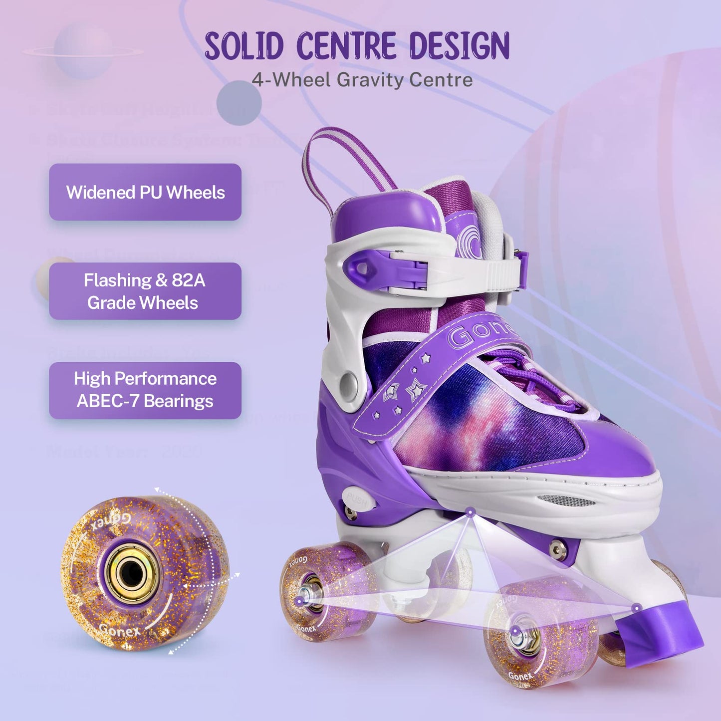 Gonex Roller Skates for Girls Kids Boys Women with Light up Wheels and Adjustable Sizes for Indoor Outdoor (Purple, M - Big Kids (1Y-4Y US))