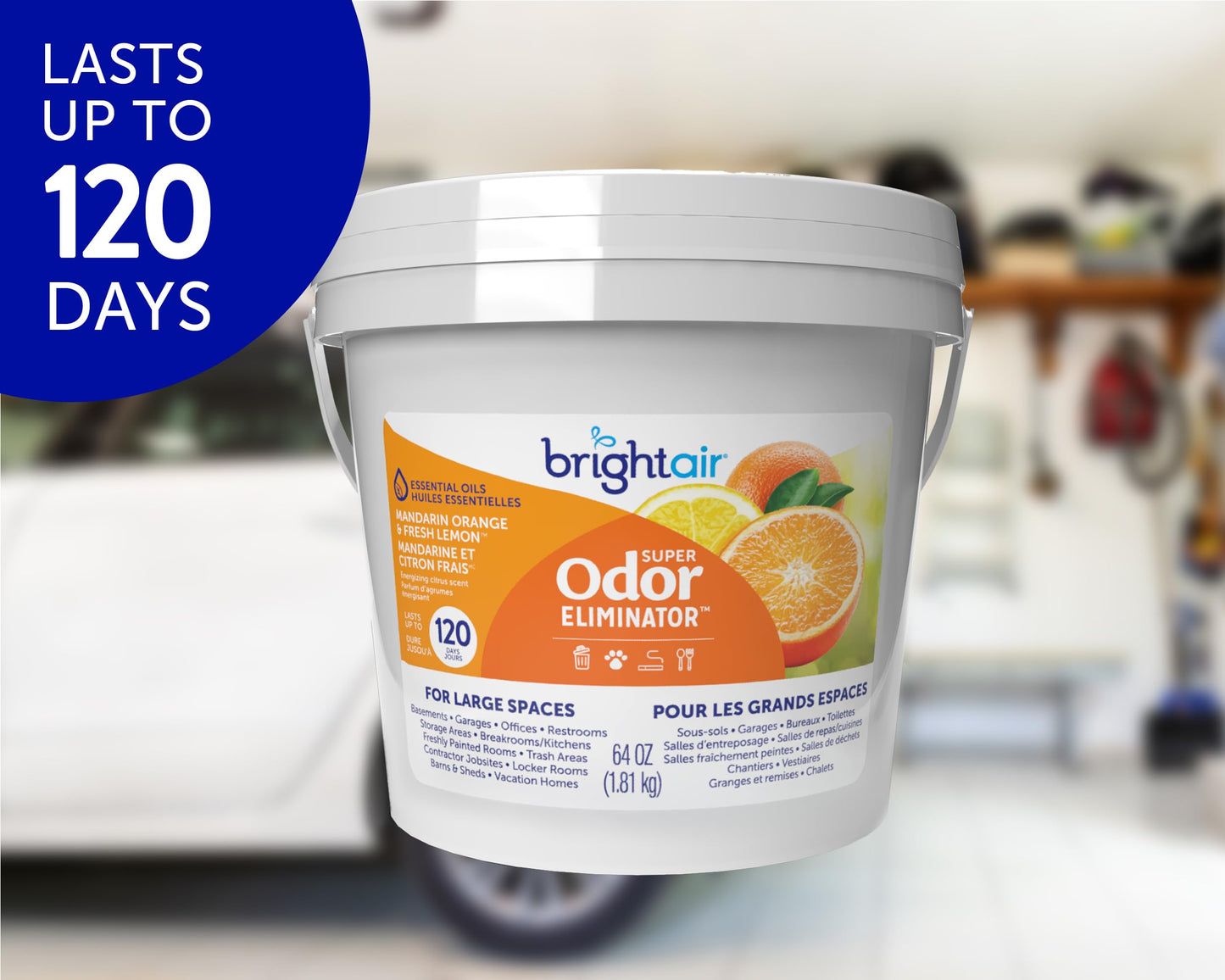 Bright Air 64 oz. Super Odor Eliminator, For Large Spaces, Mandarin Orange & Fresh Lemon, Case of 2, Odor Eliminator & Air Freshener, Natural Essential Oils, Lasts Up to 120 Days Each